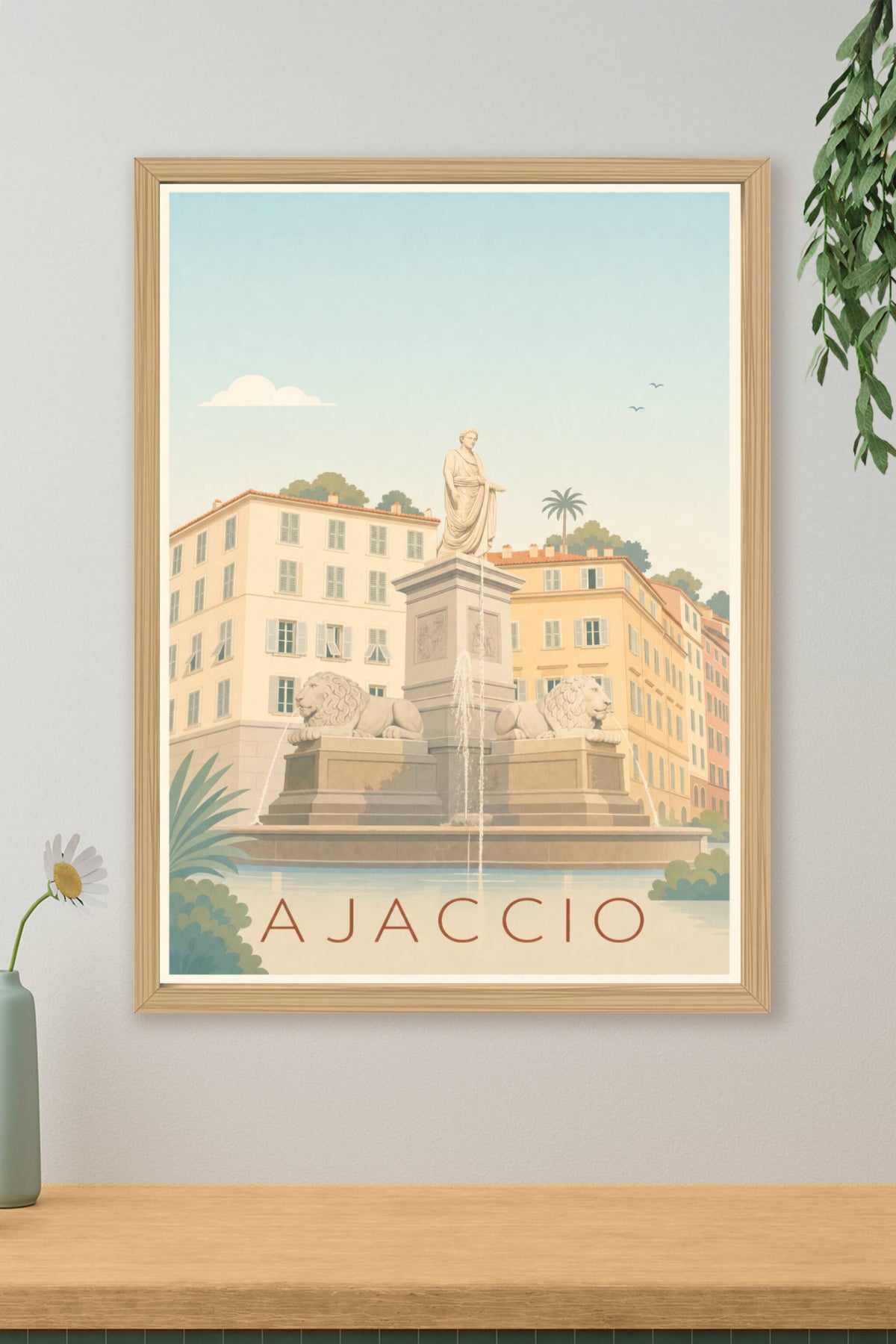 Affiche d'Ajaccio, poster fontaine aux lions