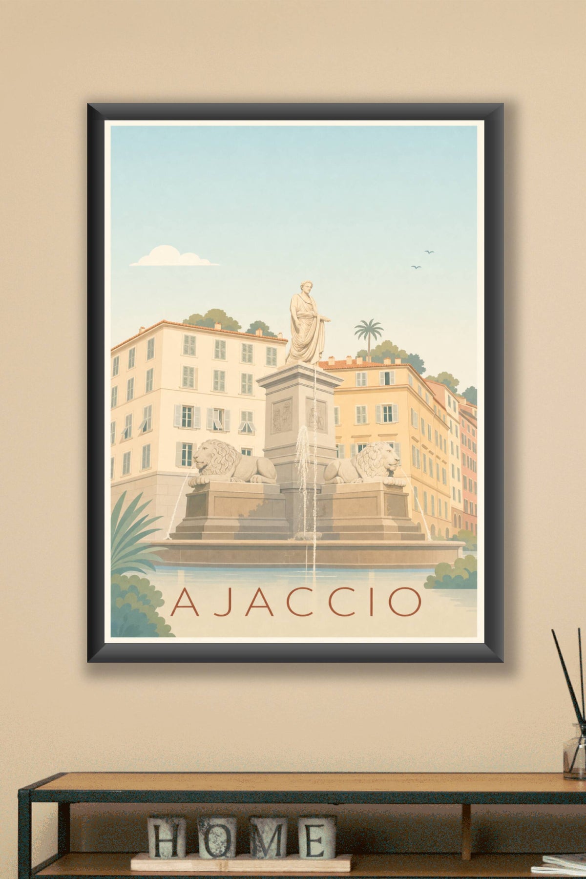 Affiche d'Ajaccio, poster fontaine aux lions