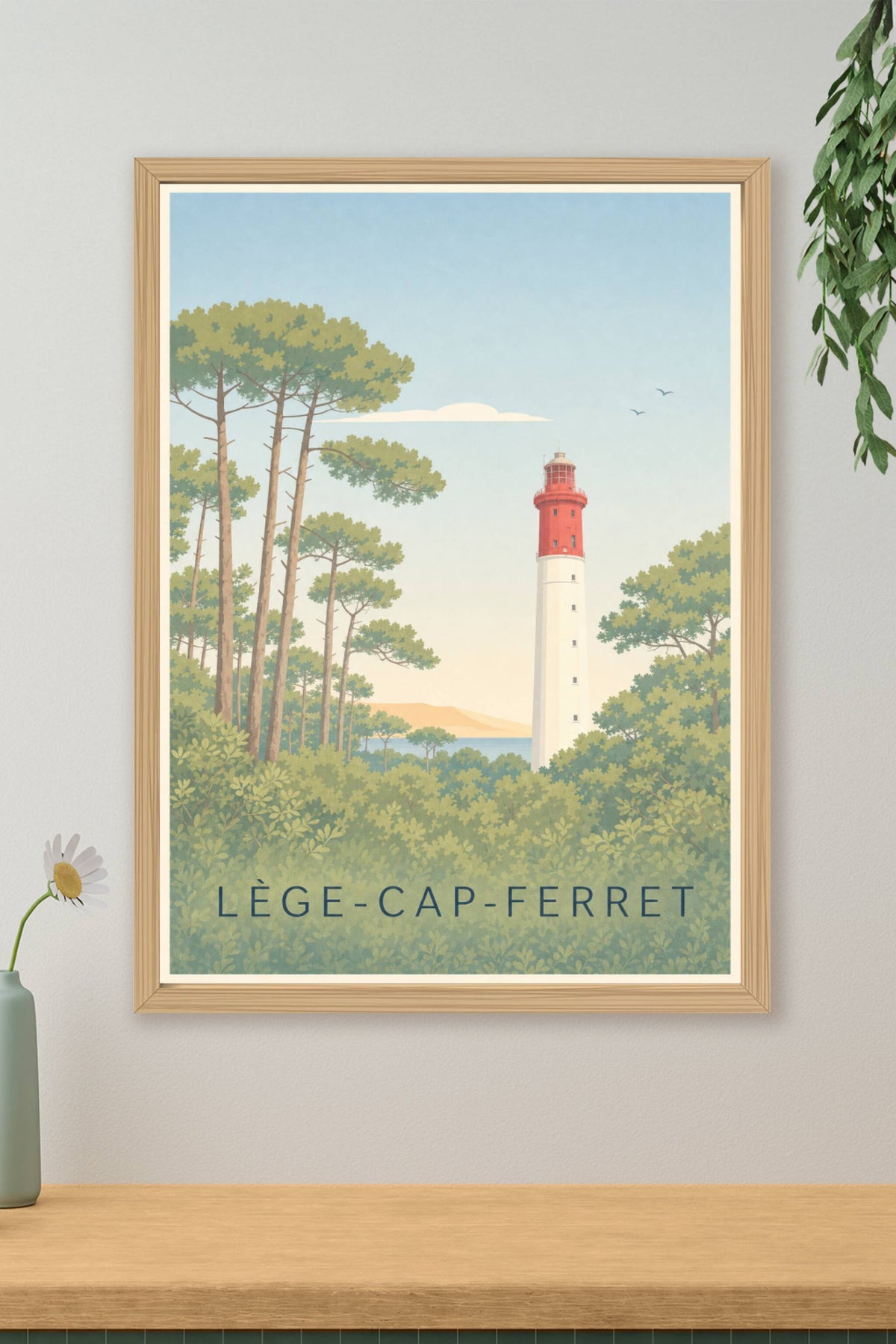 Affiche de Lège-Cap-Ferret, poster phare rouge et blanc