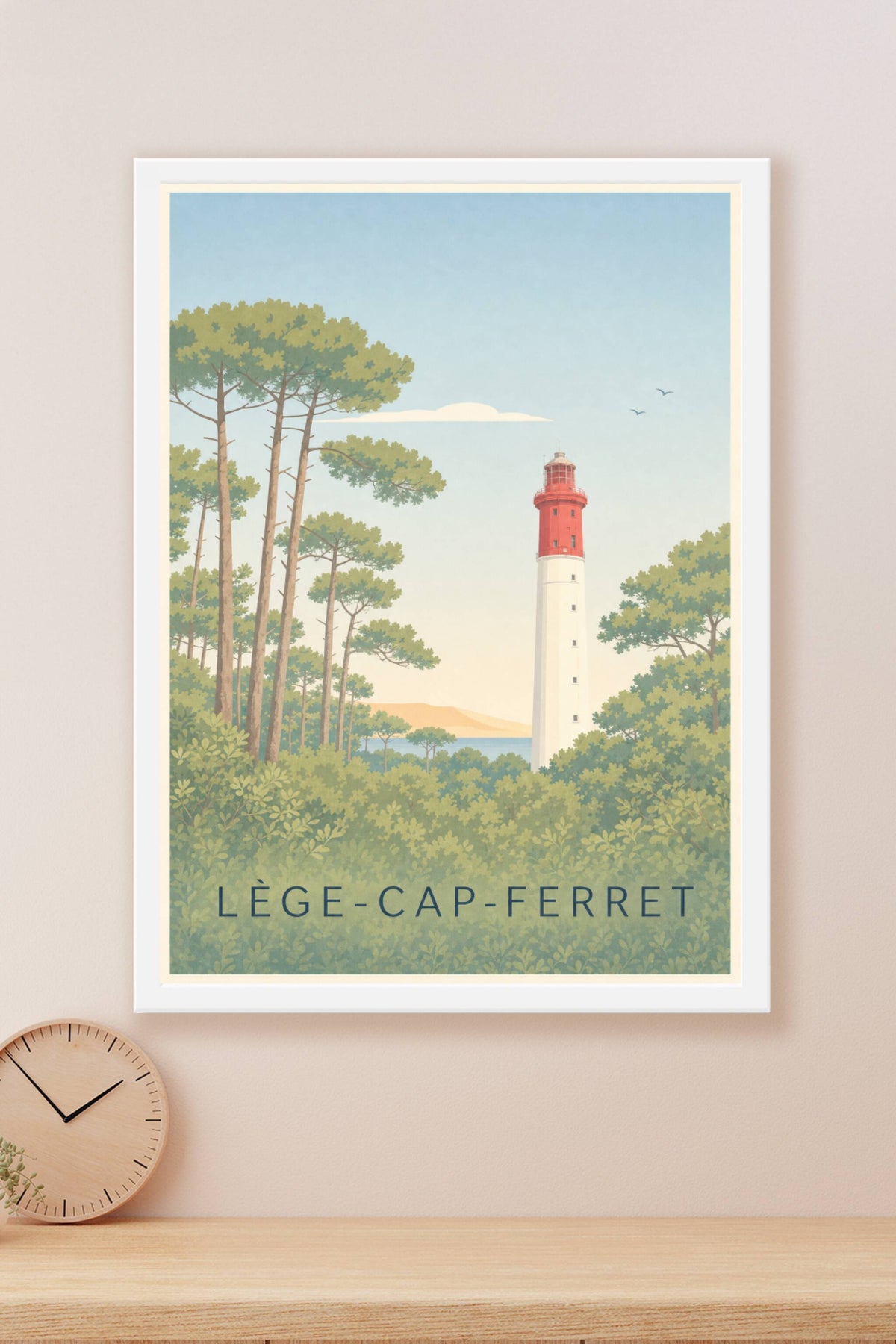 Affiche de Lège-Cap-Ferret, poster phare rouge et blanc