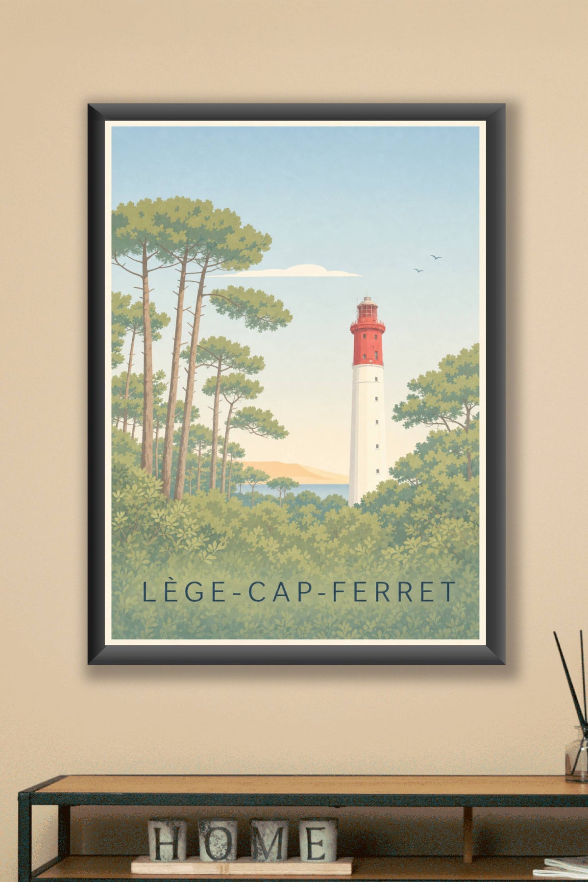 Affiche de Lège-Cap-Ferret, poster phare rouge et blanc
