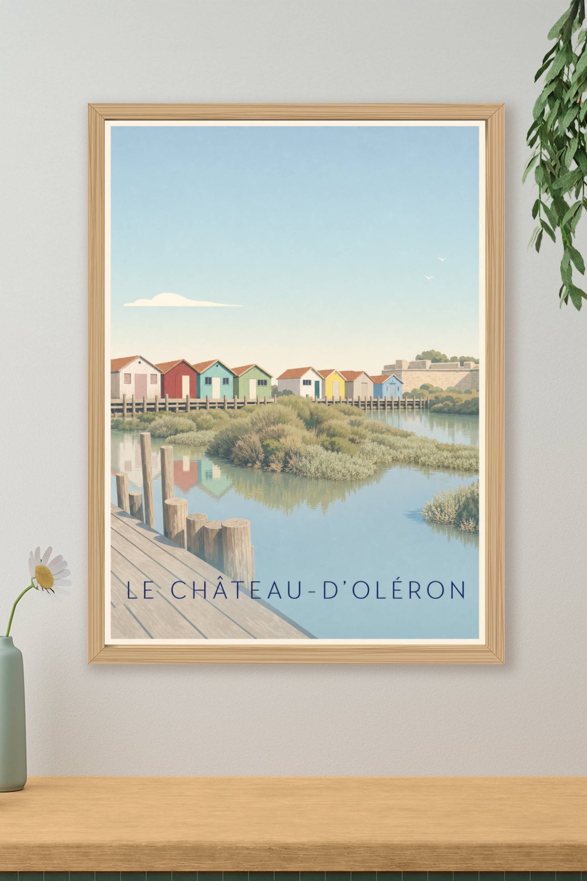 Affiche Le Château-d'Oléron, poster cabanes colorées