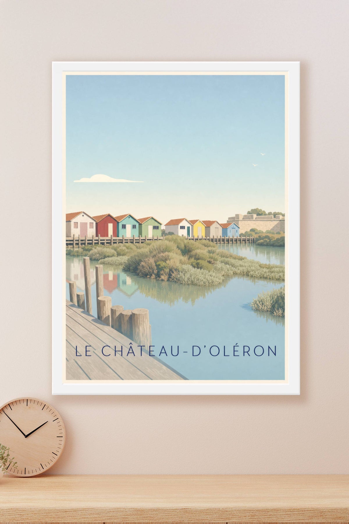 Affiche Le Château-d'Oléron, poster cabanes colorées