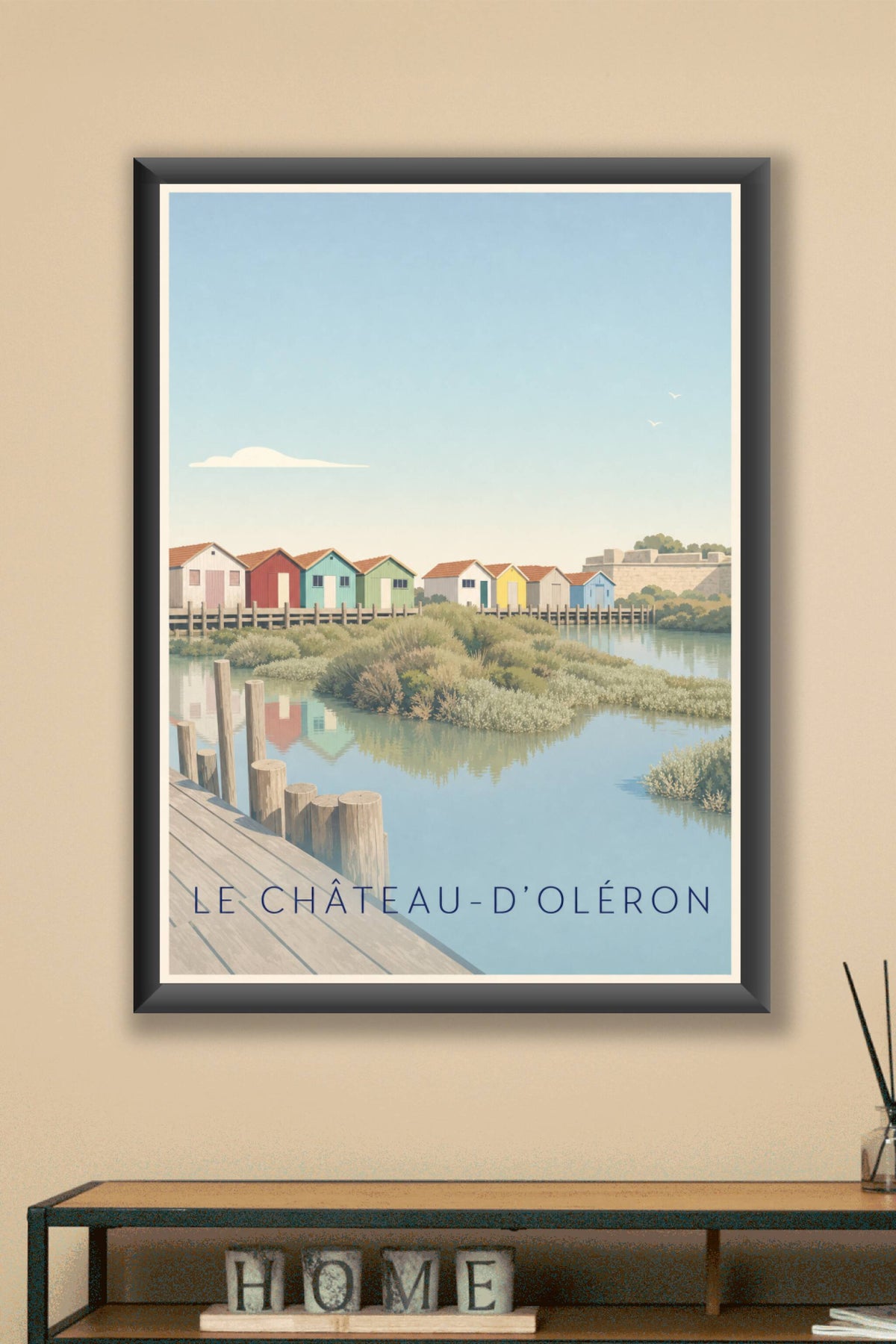 Affiche Le Château-d'Oléron, poster cabanes colorées