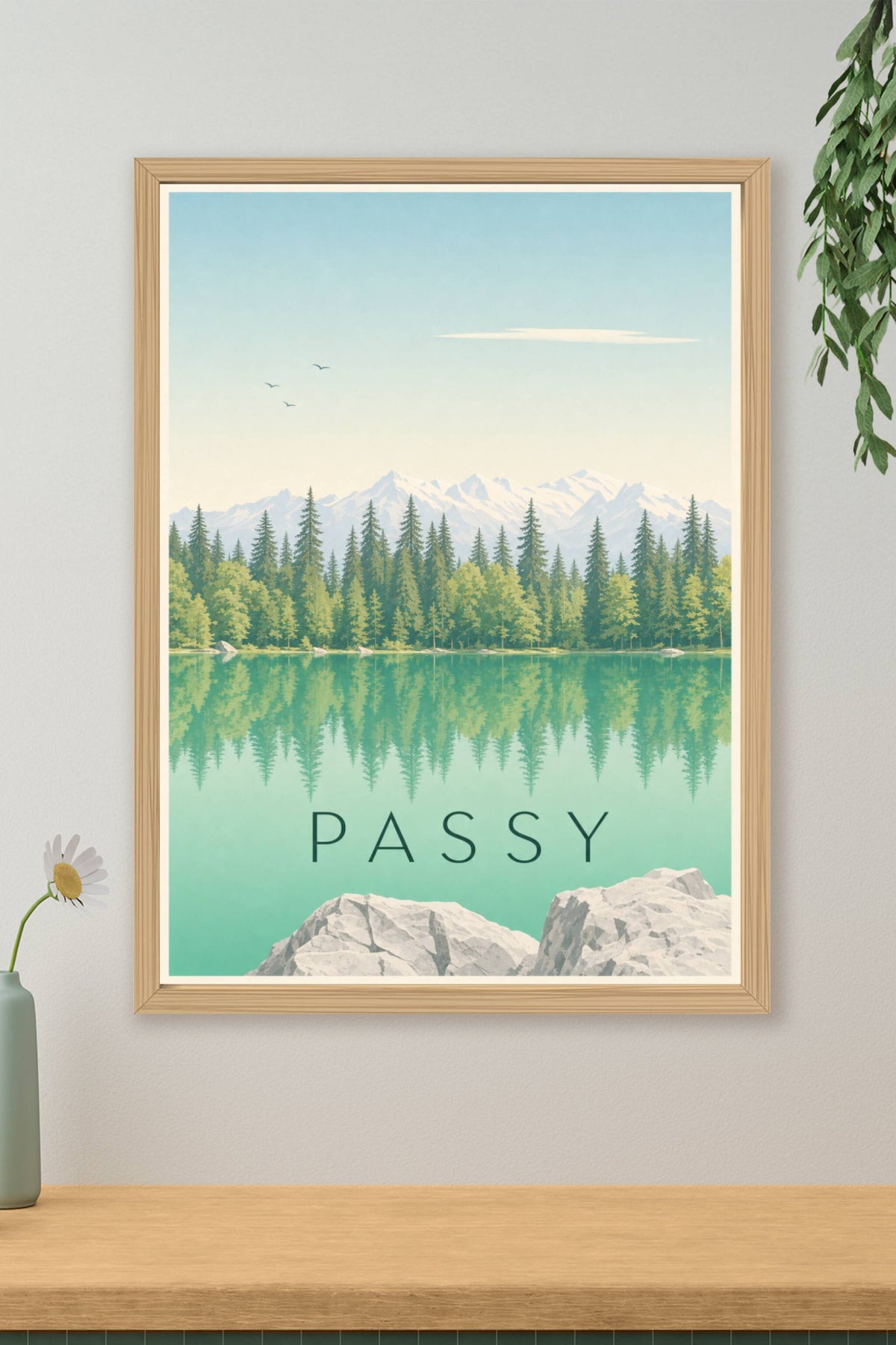 Affiche de Passy, poster du lac Vert et massif montagneux