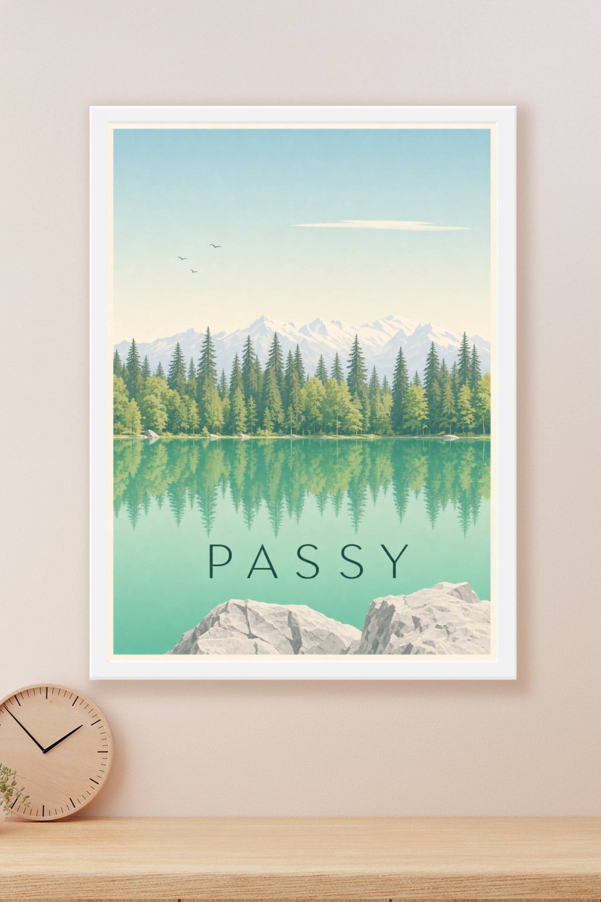 Affiche de Passy, poster du lac Vert et massif montagneux