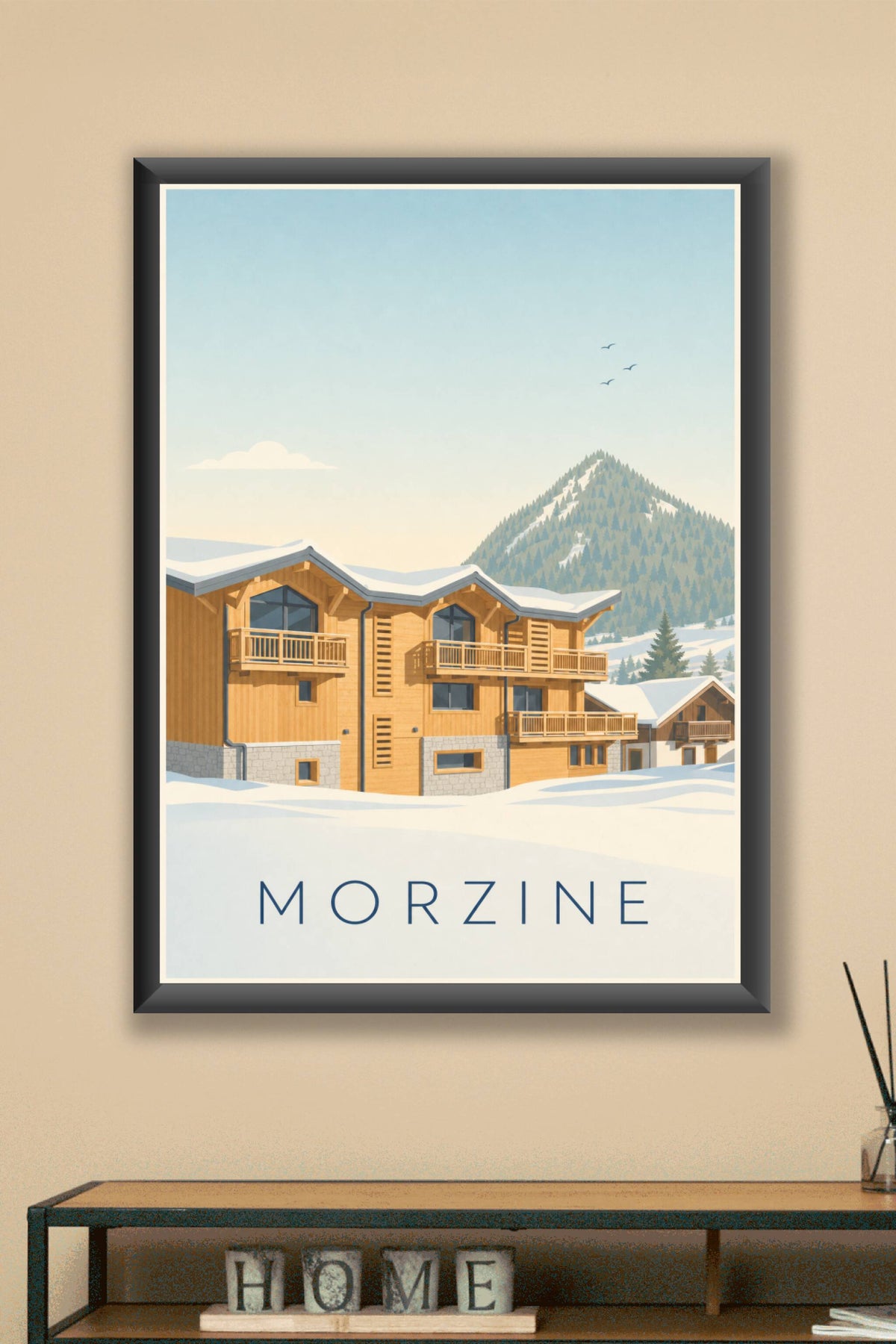 Affiche de Morzine, poster chalet de montagne