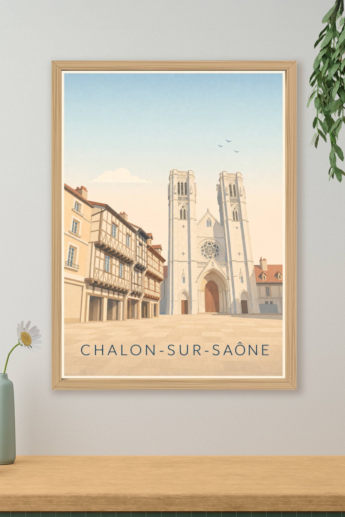 Affiche de Chalon-sur-Saône, poster maisons à pans de bois