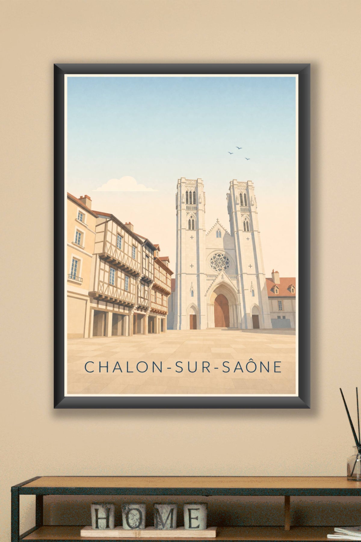Affiche de Chalon-sur-Saône, poster maisons à pans de bois