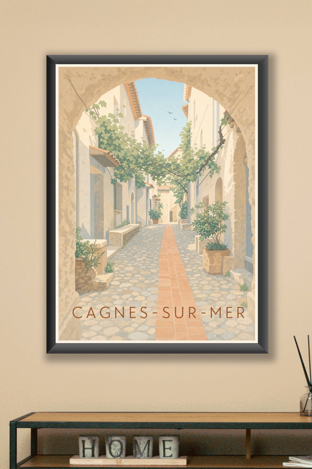 Affiche de Cagnes-sur-Mer, poster ruelle fleurie