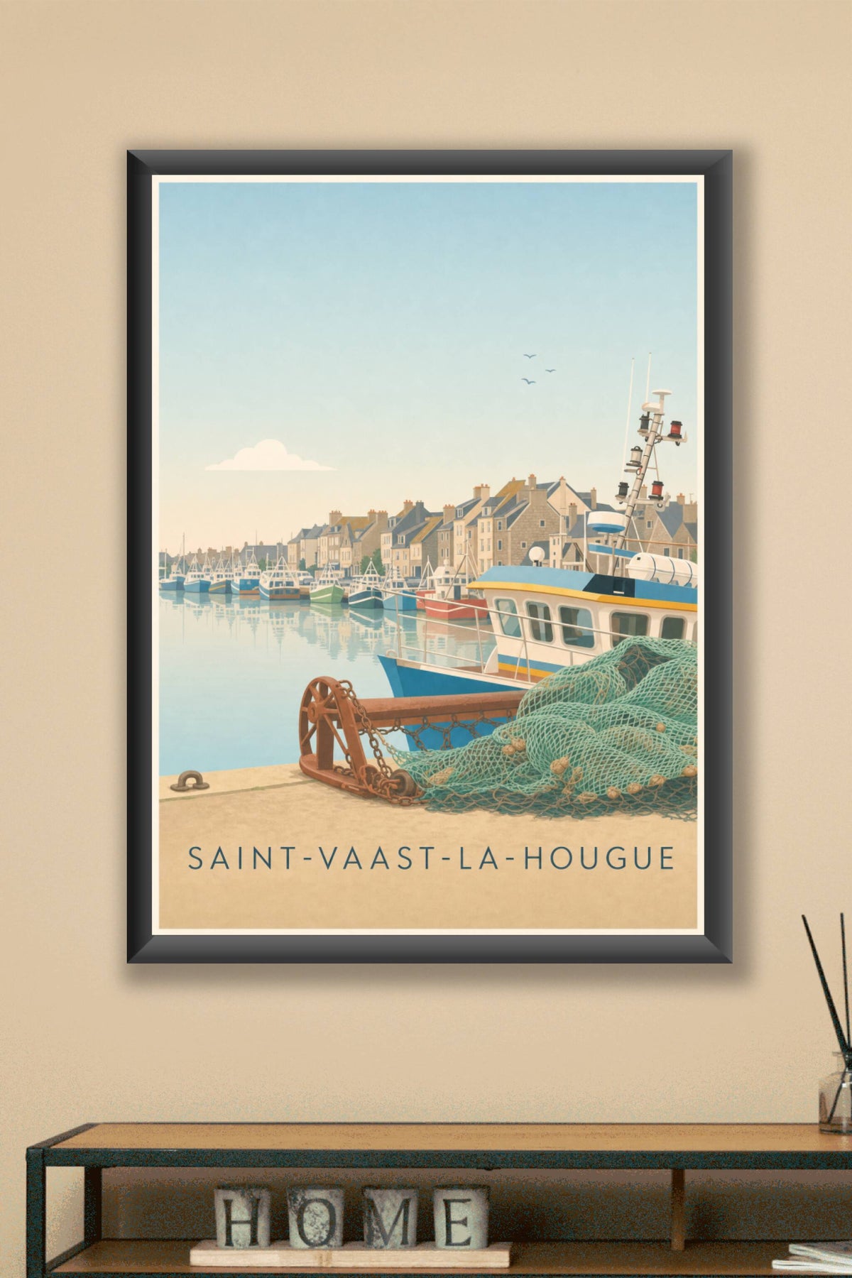 Affiche de Saint-Vaast-la-Hougue, poster filets de pêche