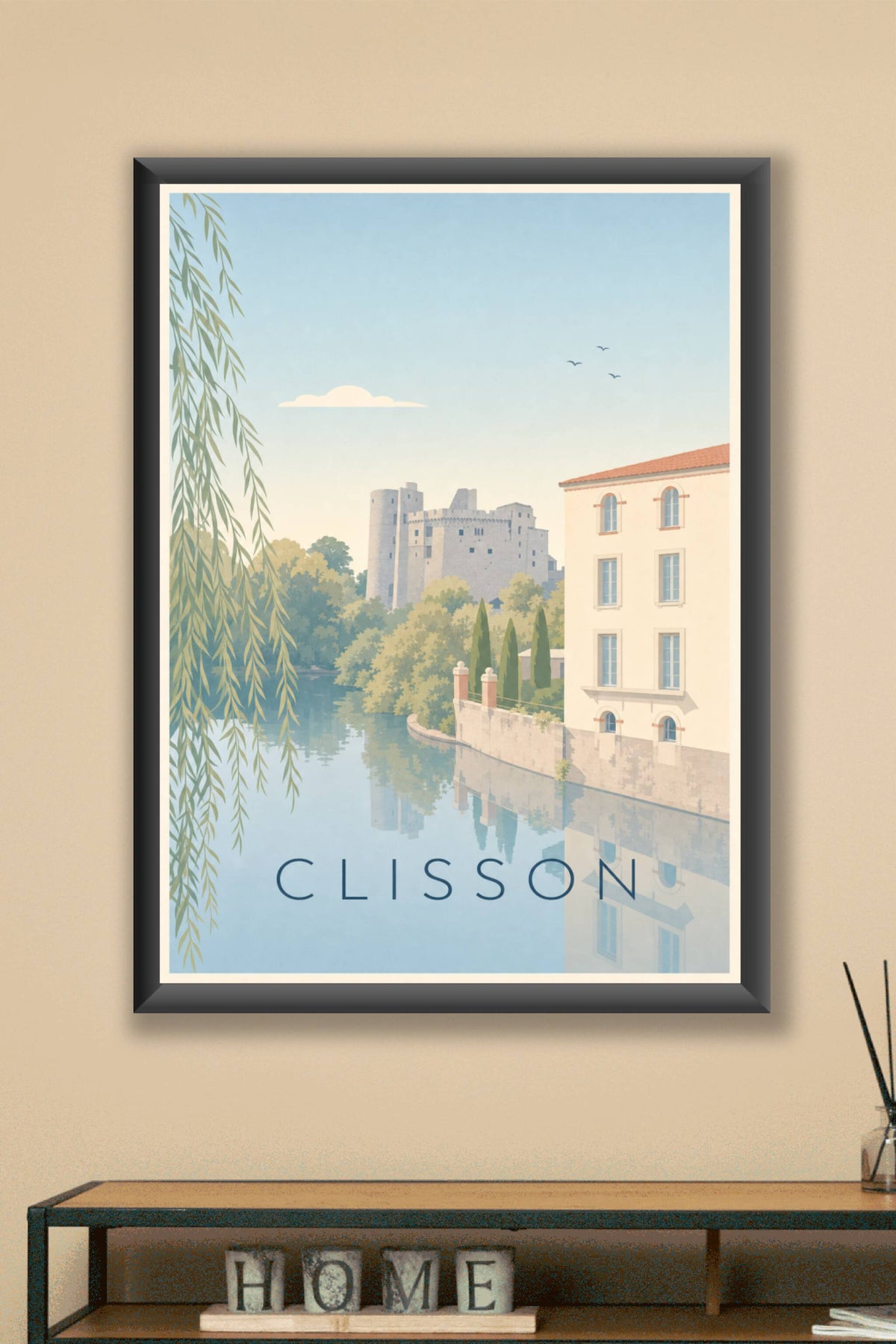 Affiche de Clisson, poster château et rivière