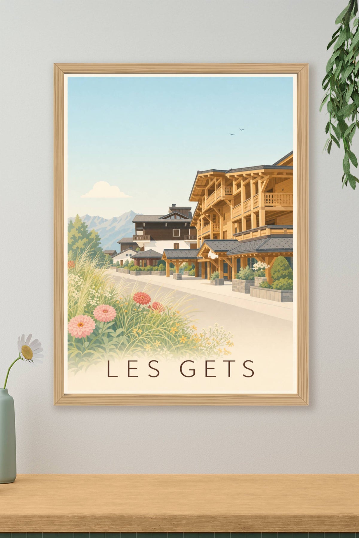 Affiche des Gets, poster chalets en bois