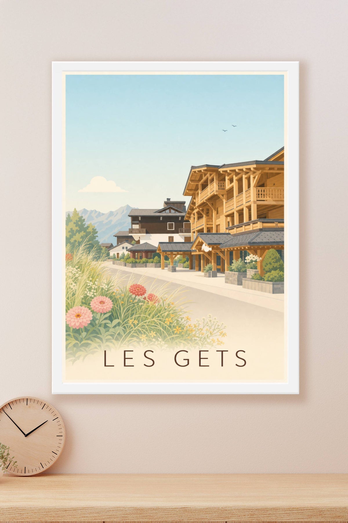 Affiche des Gets, poster chalets en bois