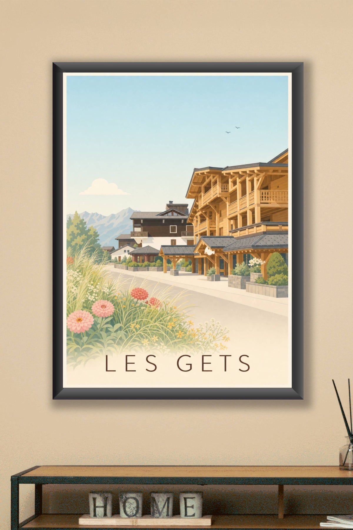 Affiche des Gets, poster chalets en bois