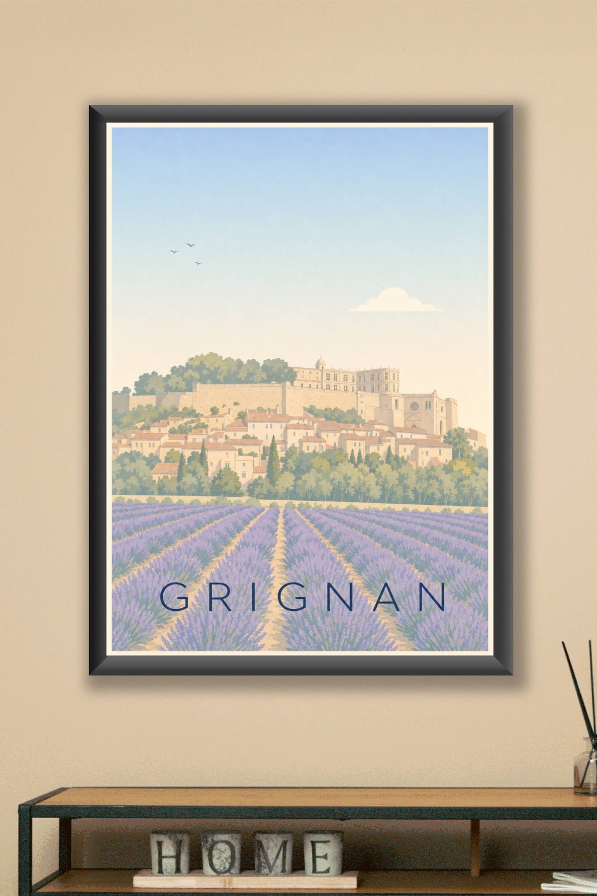 Affiche de Grignan, poster château et lavande
