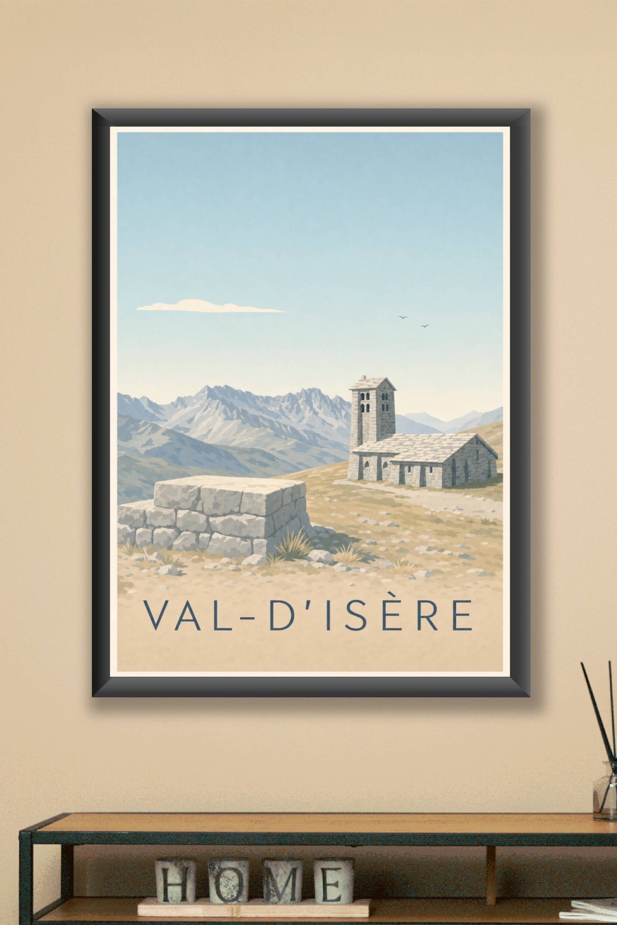 Affiche de Val-d'Isère, poster église de pierre