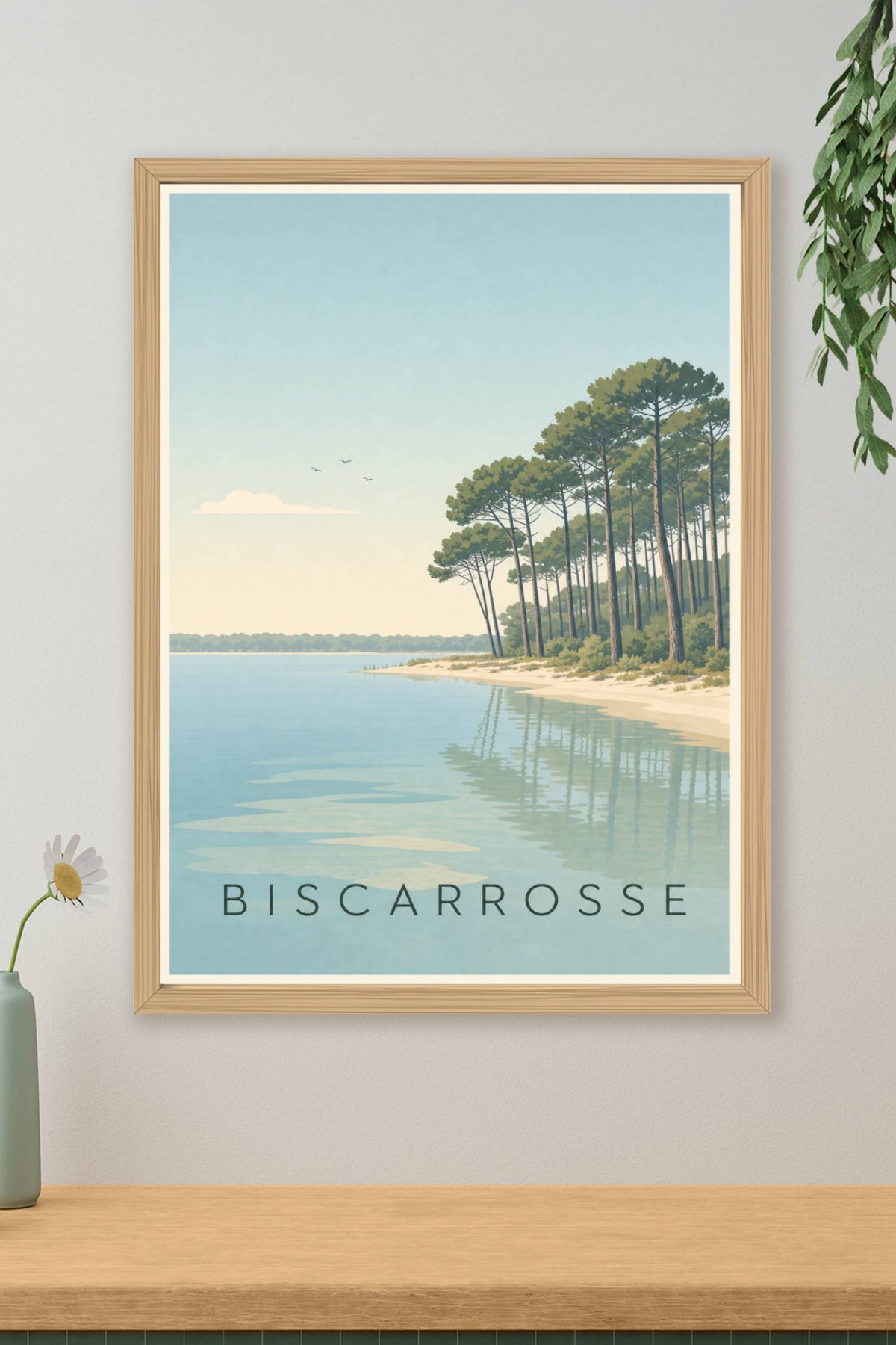 Affiche de Biscarrosse, poster forêt de pins et lac