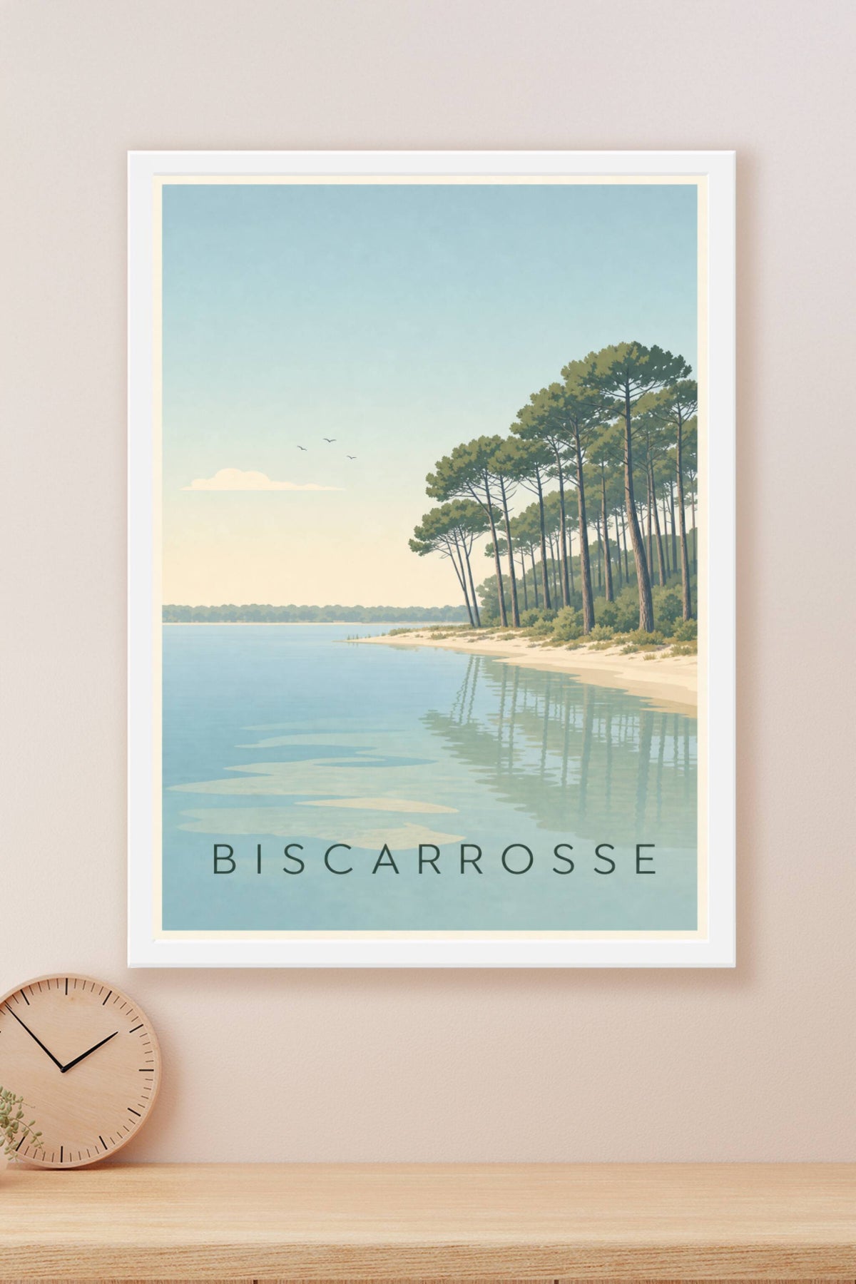 Affiche de Biscarrosse, poster forêt de pins et lac