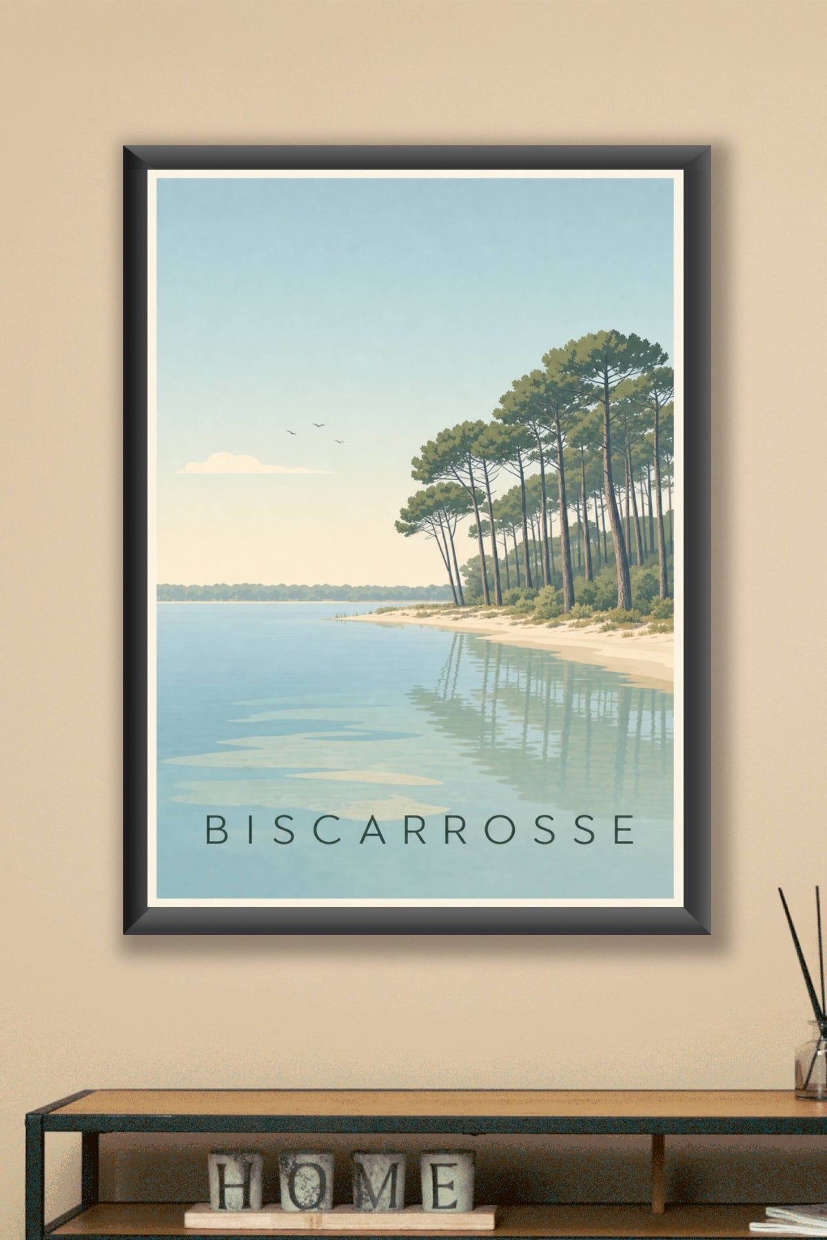 Affiche de Biscarrosse, poster forêt de pins et lac
