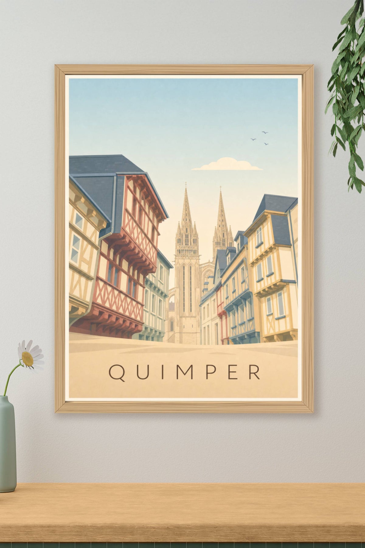 Affiche de Quimper, poster maisons à pans de bois