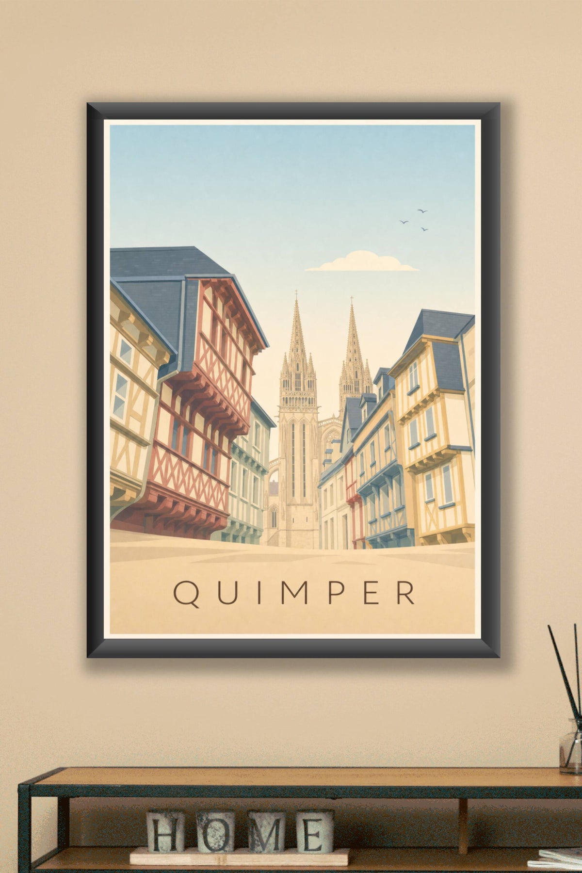 Affiche de Quimper, poster maisons à pans de bois