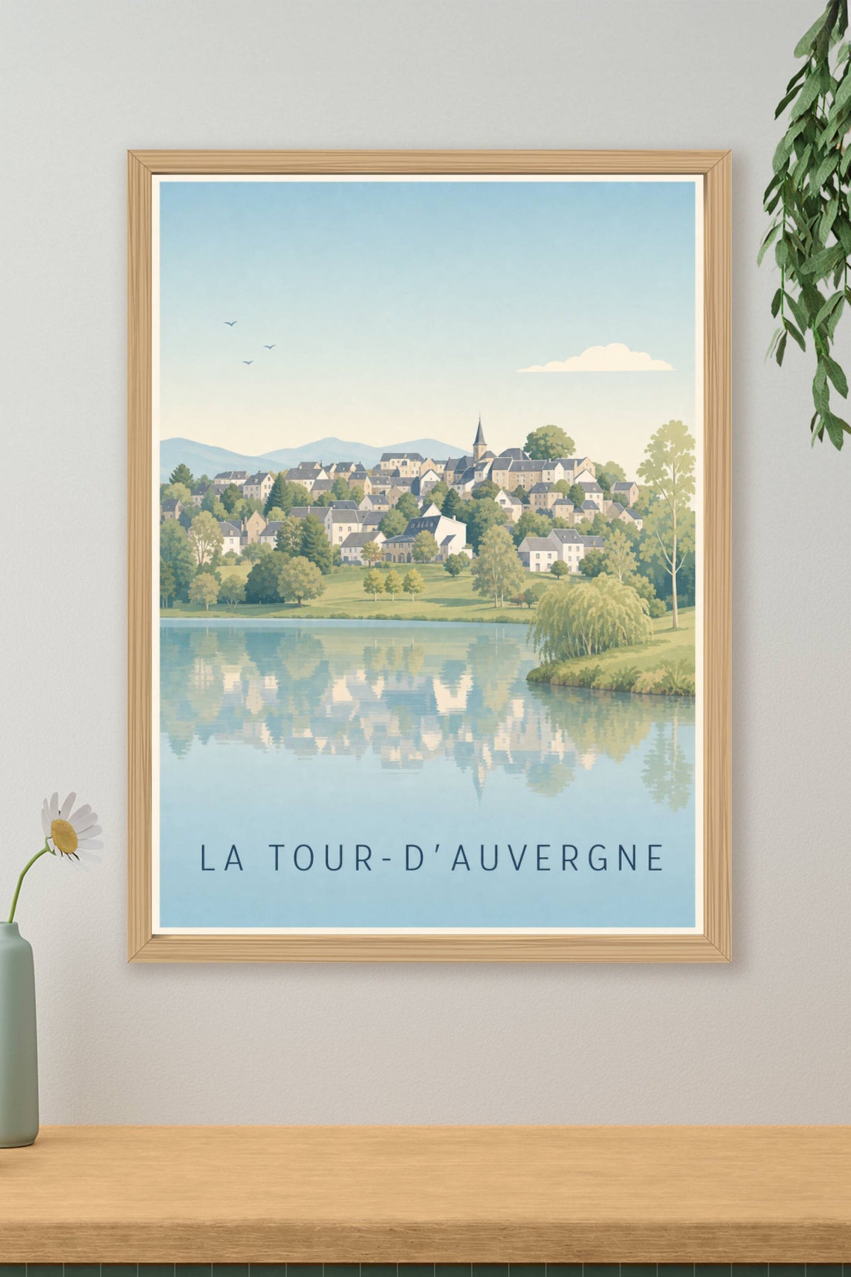 Affiche de La Tour-d'Auvergne, poster village et lac