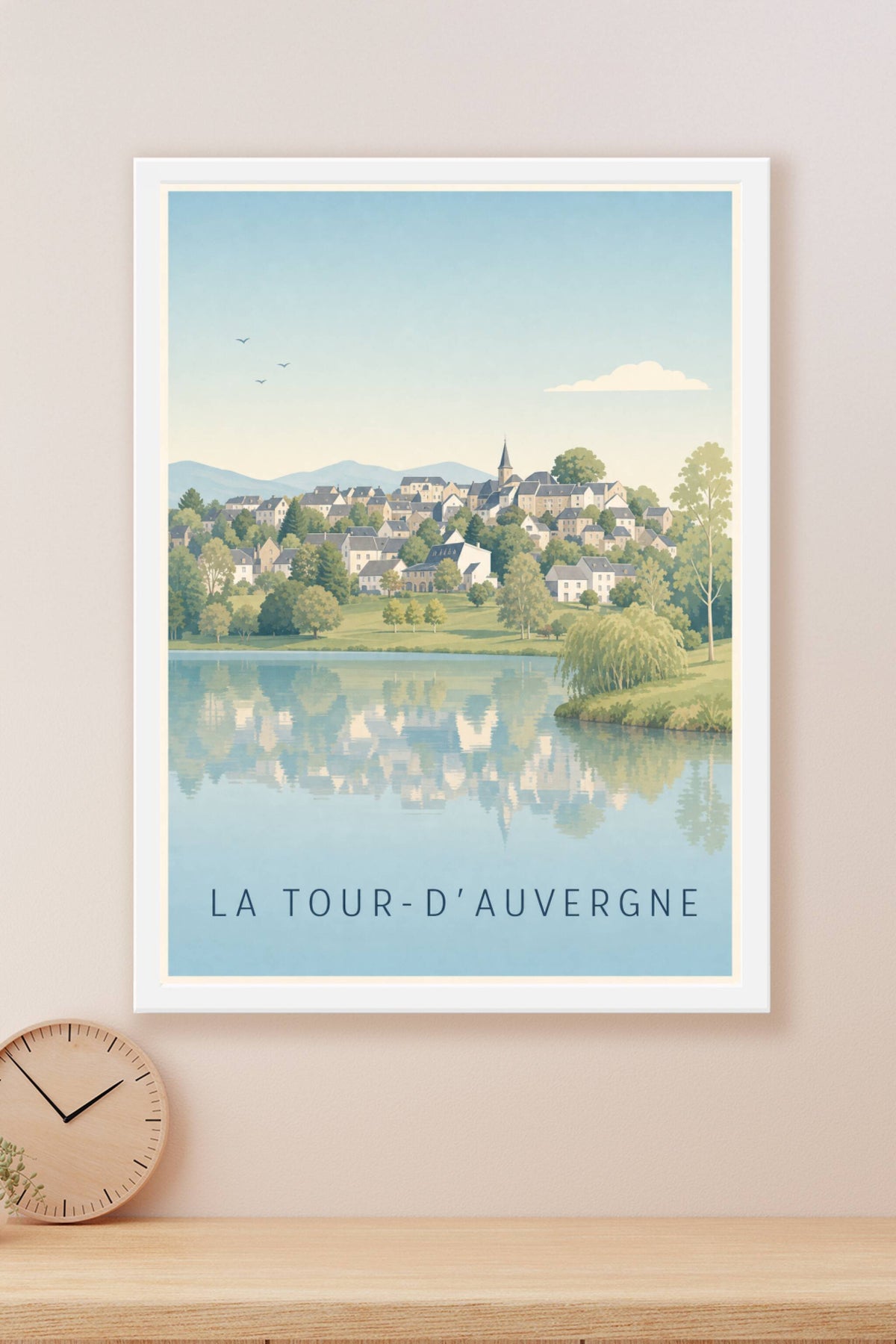 Affiche de La Tour-d'Auvergne, poster village et lac