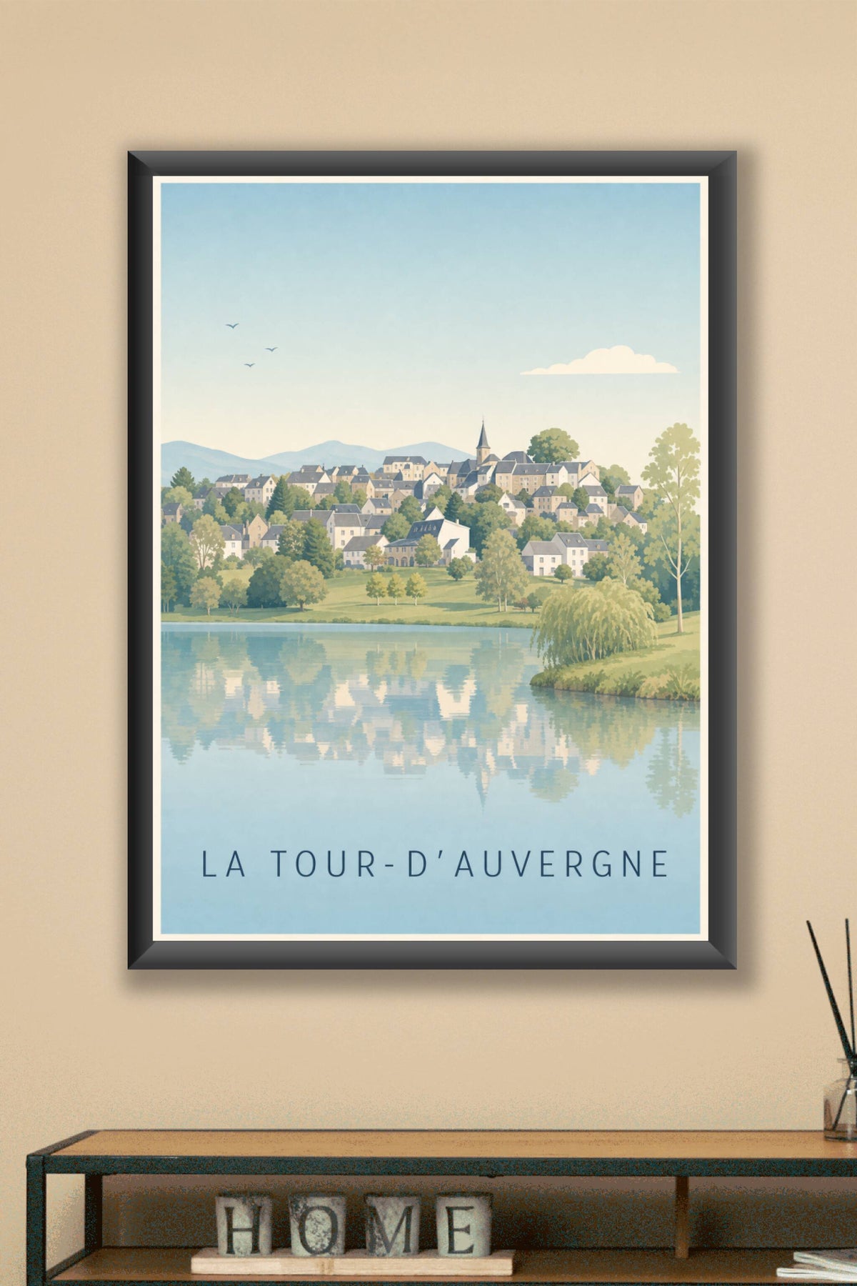 Affiche de La Tour-d'Auvergne, poster village et lac