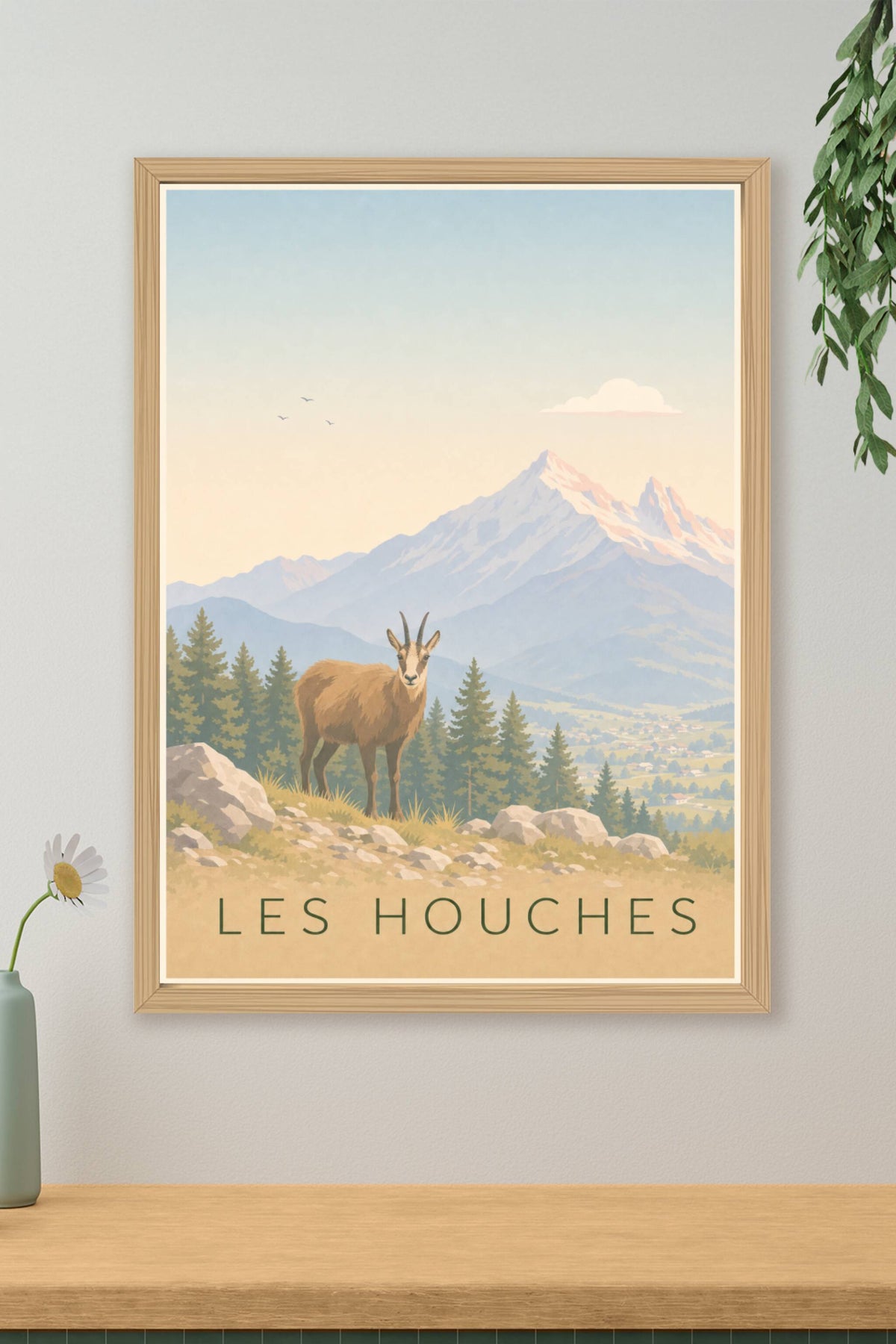 Poster des Houches, affiche chamois en montagne