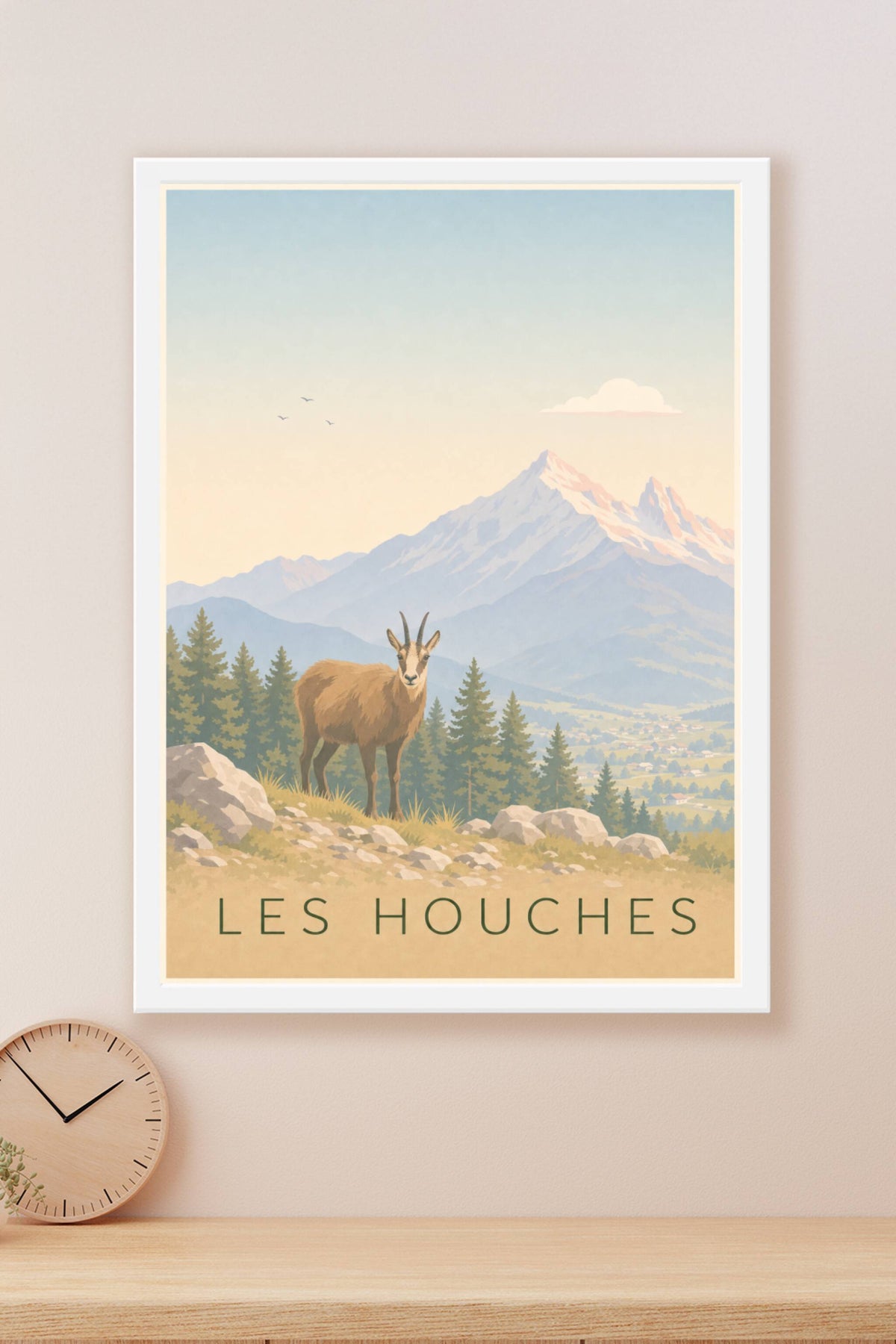 Poster des Houches, affiche chamois en montagne