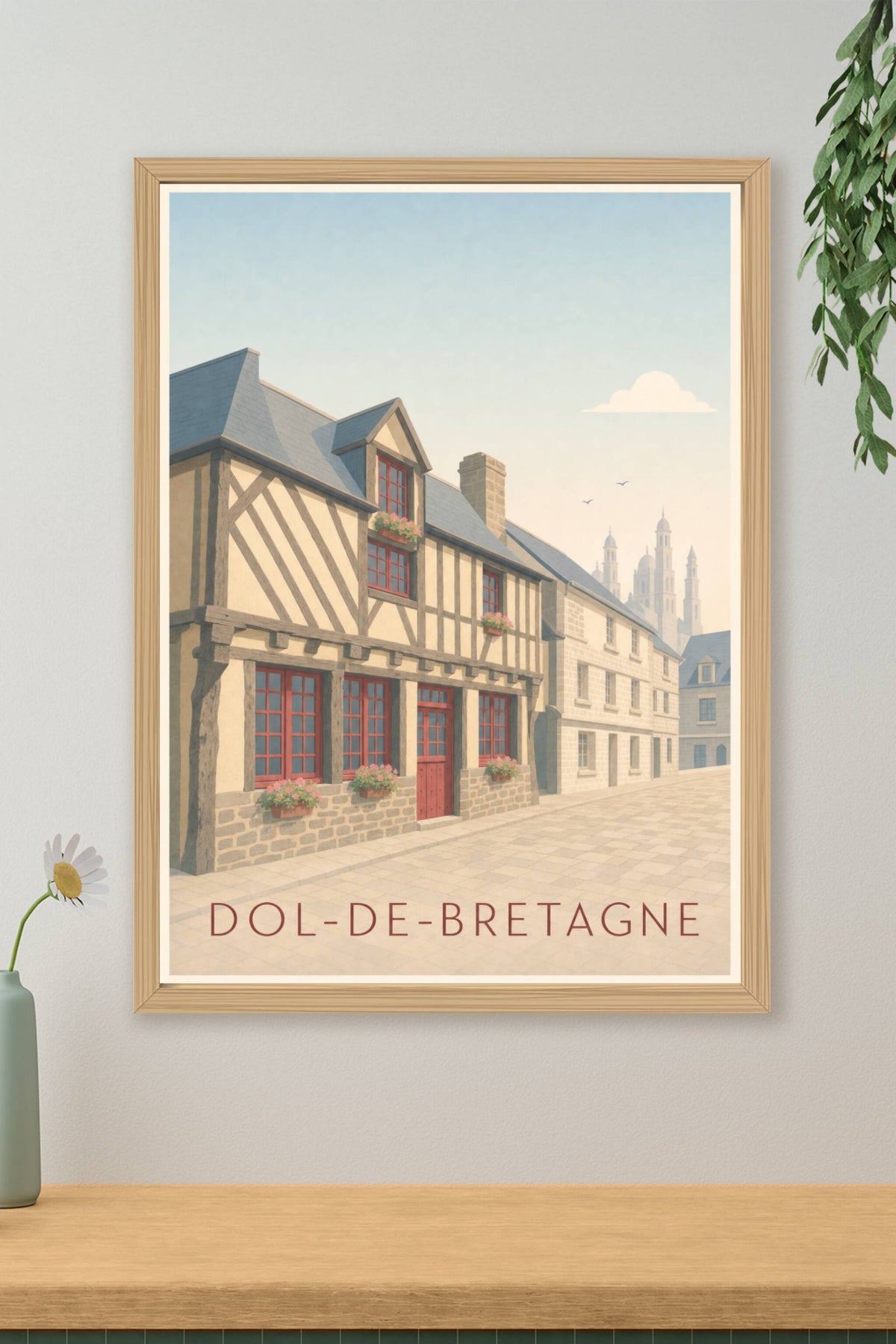 Affiche de Dol-de-Bretagne, poster maisons à pans de bois