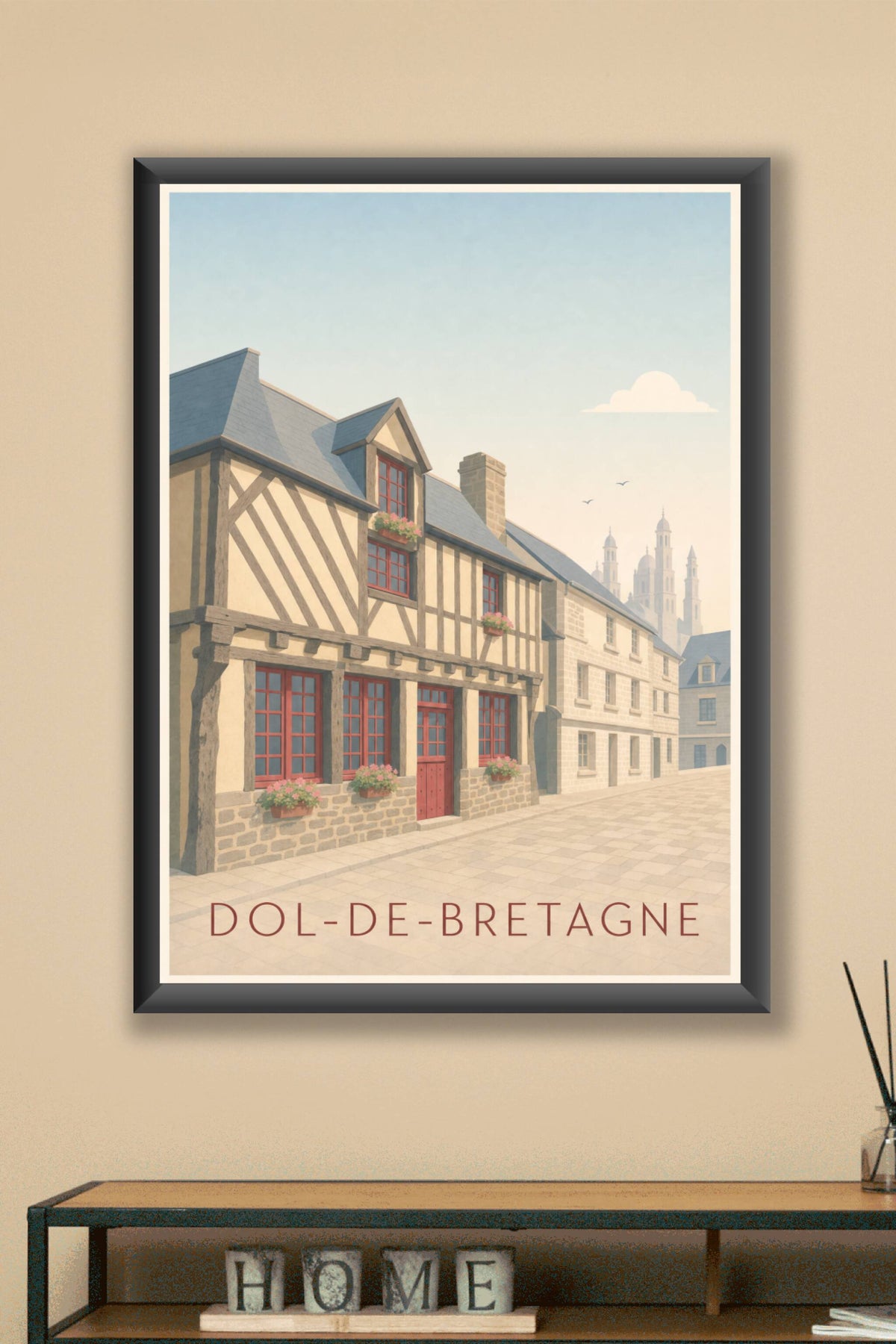 Affiche de Dol-de-Bretagne, poster maisons à pans de bois