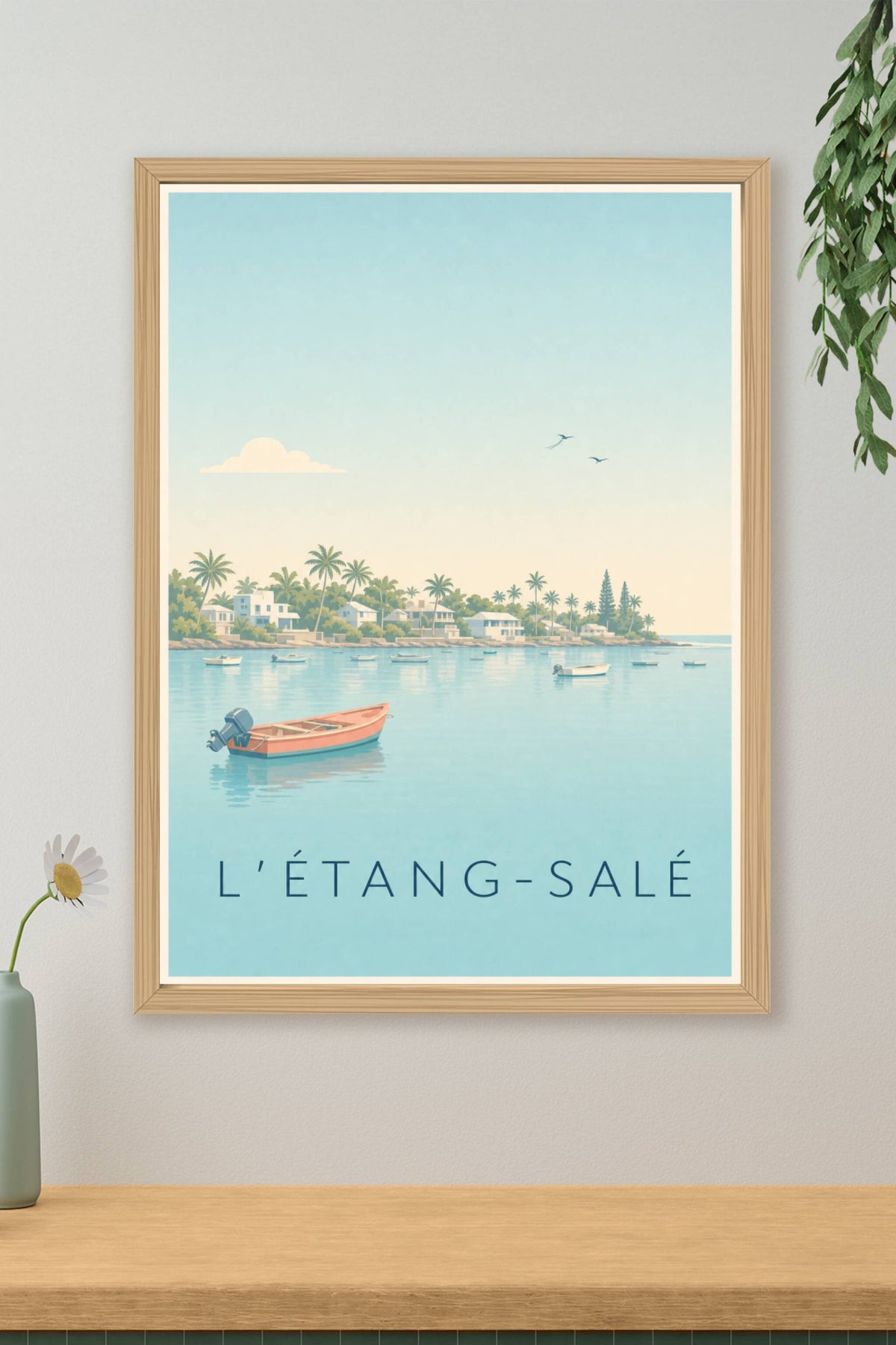 Poster de l'Étang-Salé, barques et palmiers