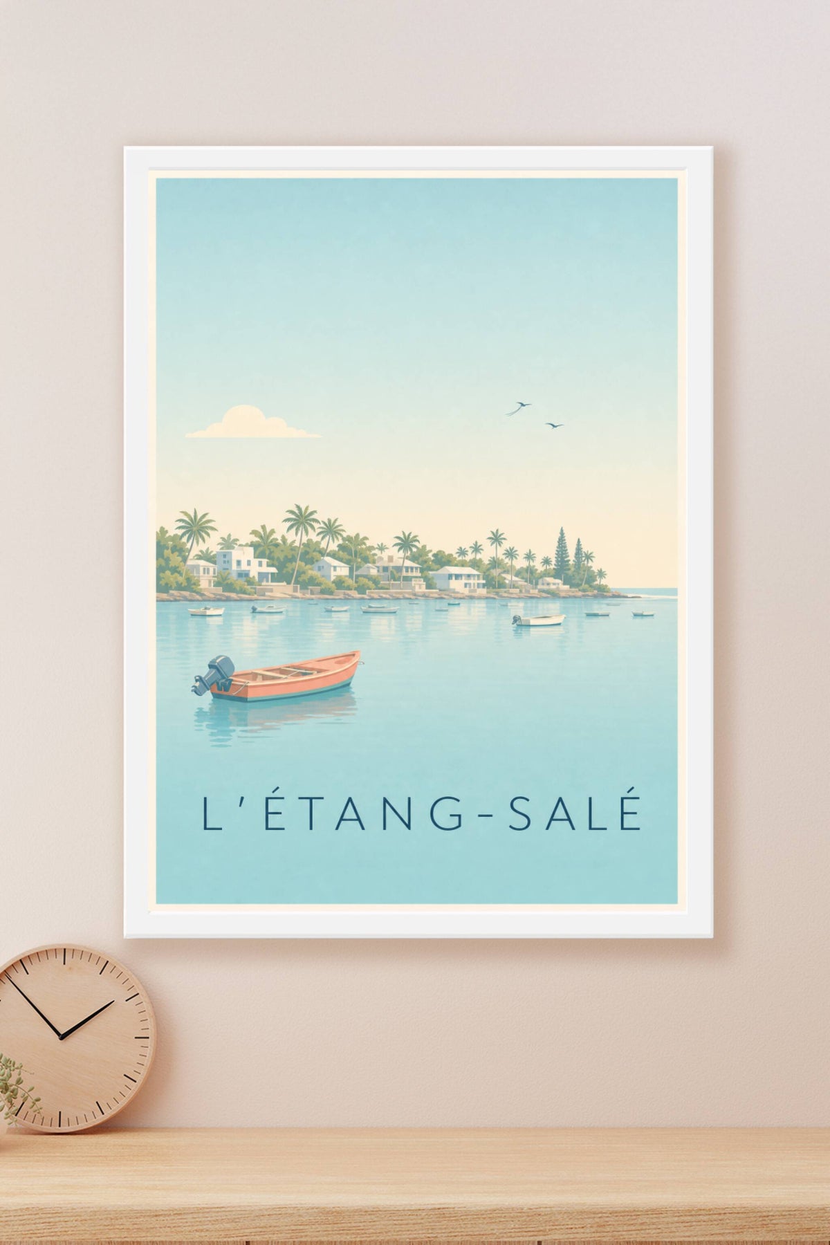 Poster de l'Étang-Salé, barques et palmiers