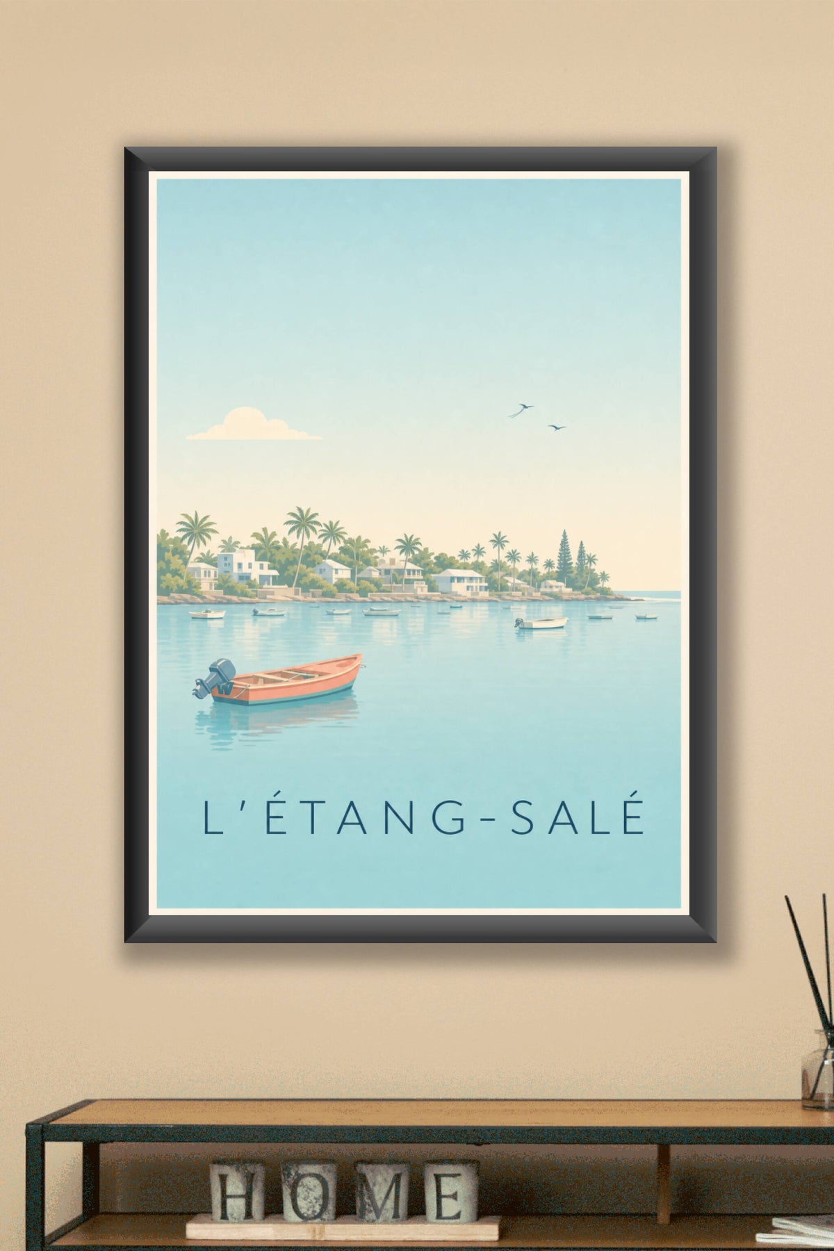Poster de l'Étang-Salé, barques et palmiers