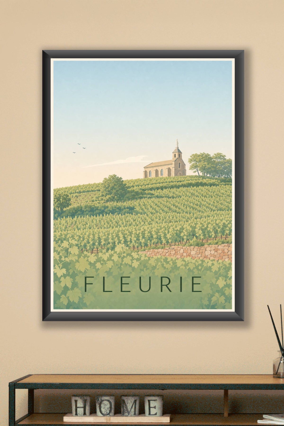 Affiche de Fleurie, poster village Beaujolais