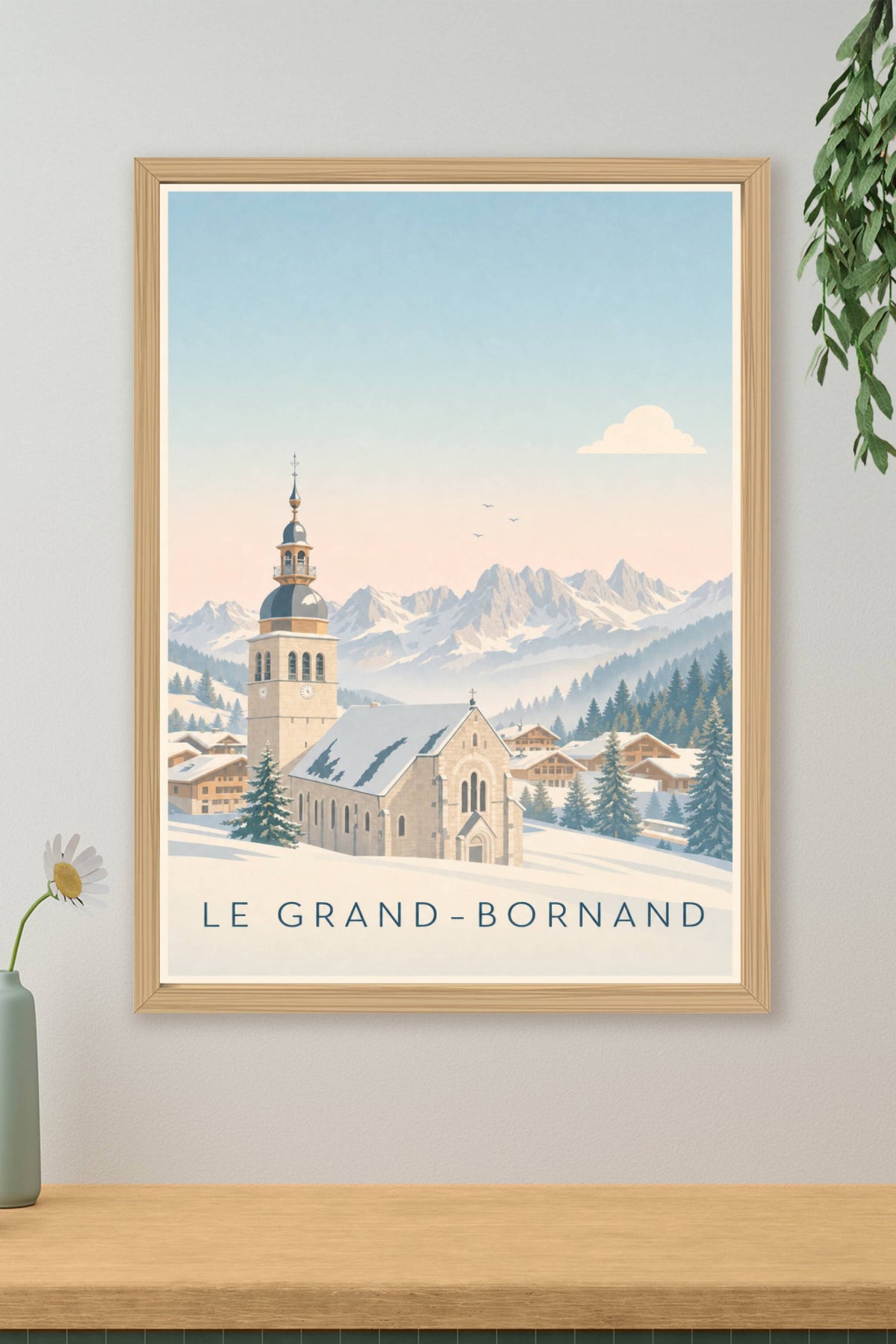 Affiche du Grand-Bornand, poster église sous la neige