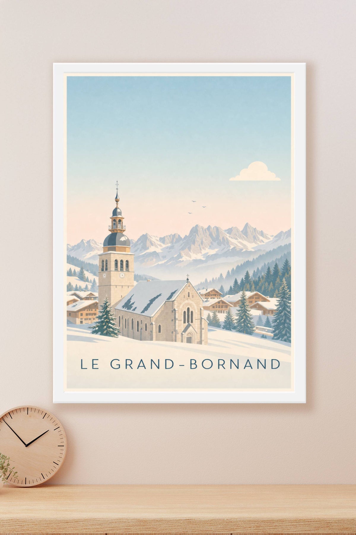 Affiche du Grand-Bornand, poster église sous la neige