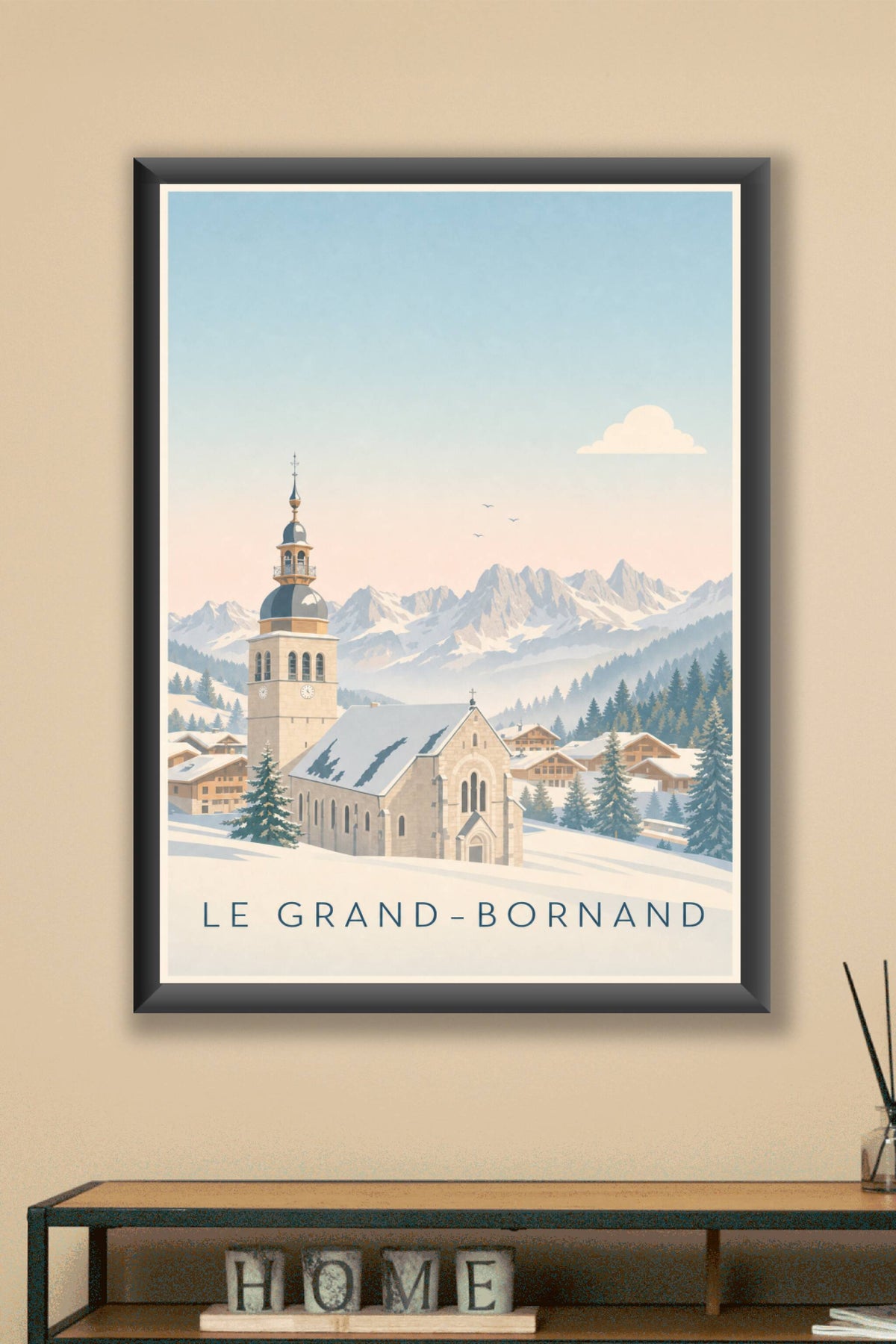 Affiche du Grand-Bornand, poster église sous la neige