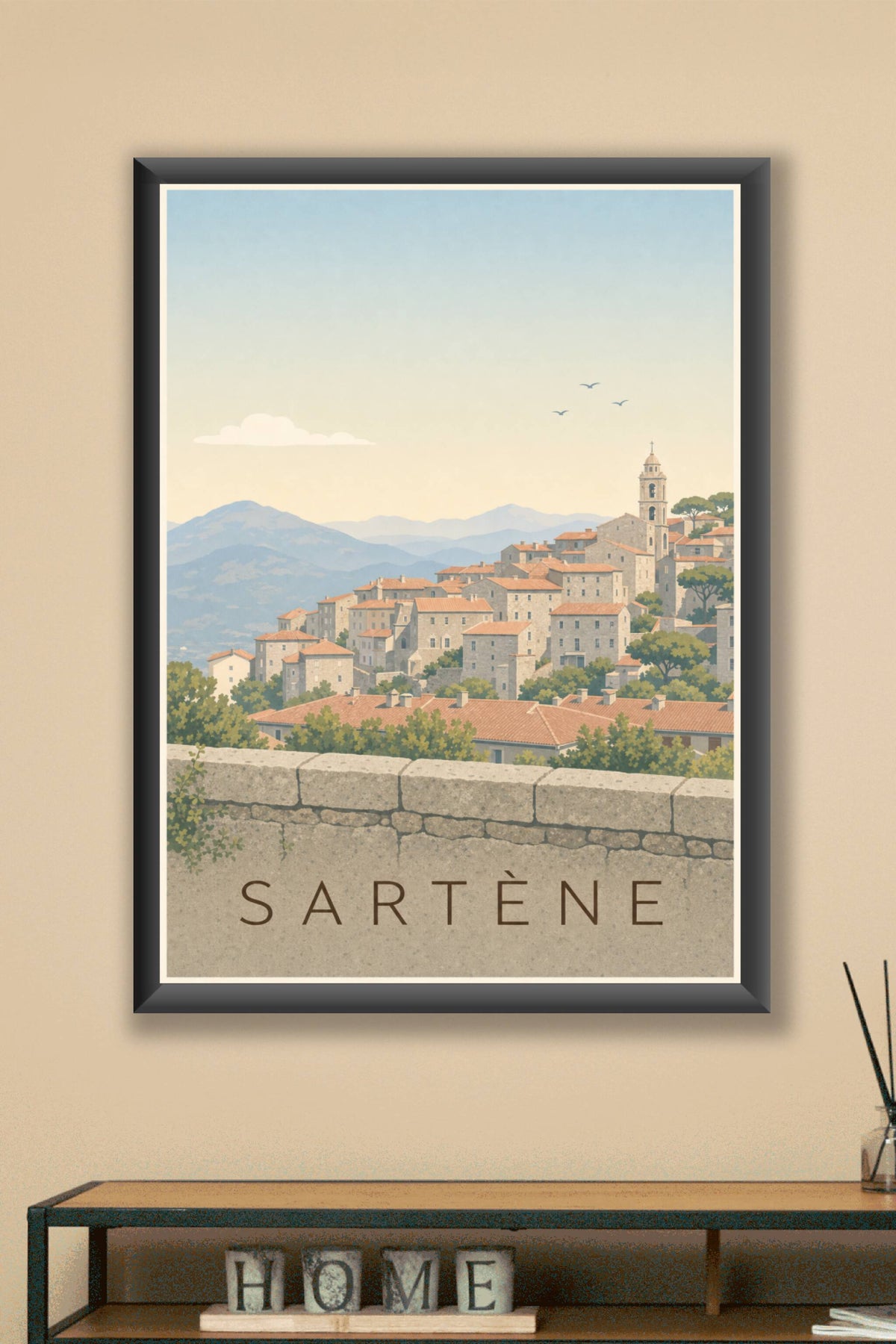 Affiche de Sartène, poster maisons en pierre