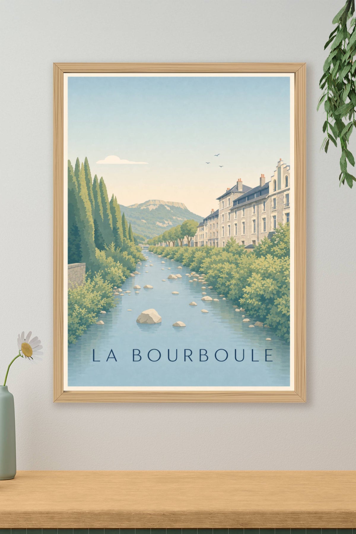 Affiche de La Bourboule, poster rivière et montagnes