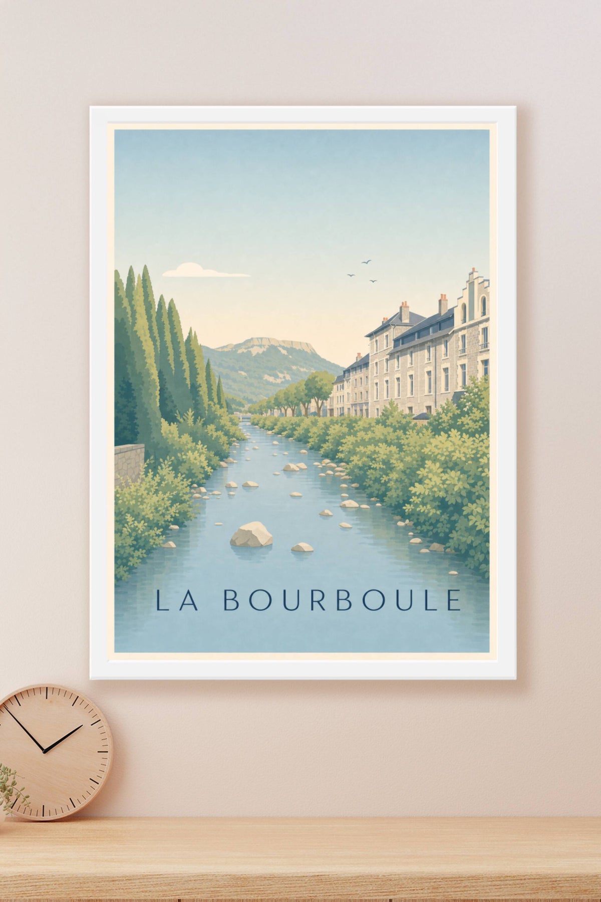 Affiche de La Bourboule, poster rivière et montagnes