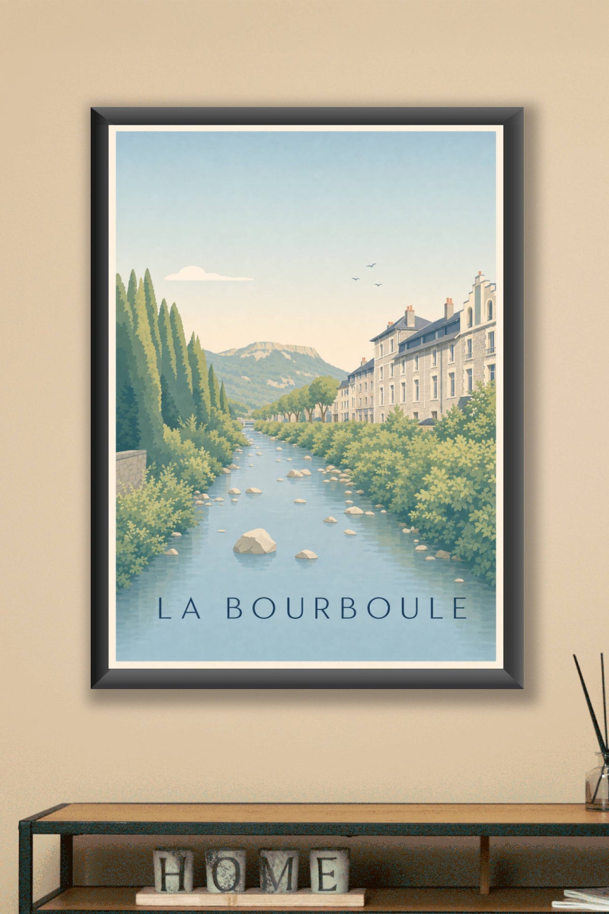 Affiche de La Bourboule, poster rivière et montagnes