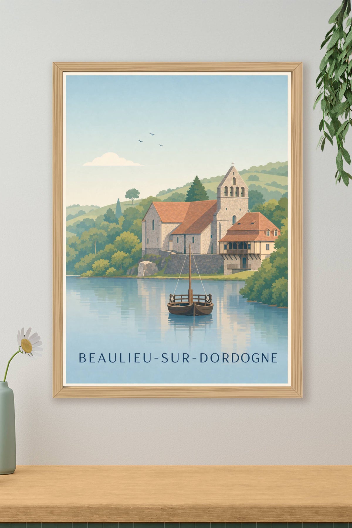 Affiche de Beaulieu-sur-Dordogne, poster avec gabare
