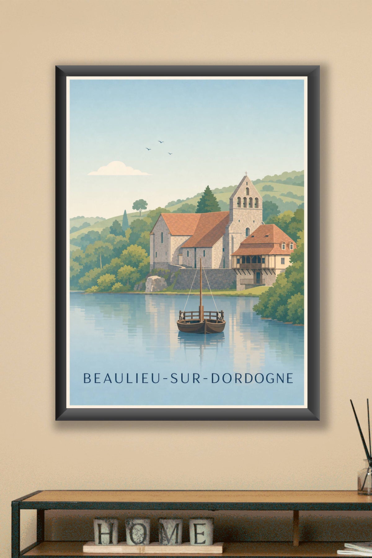 Affiche de Beaulieu-sur-Dordogne, poster avec gabare