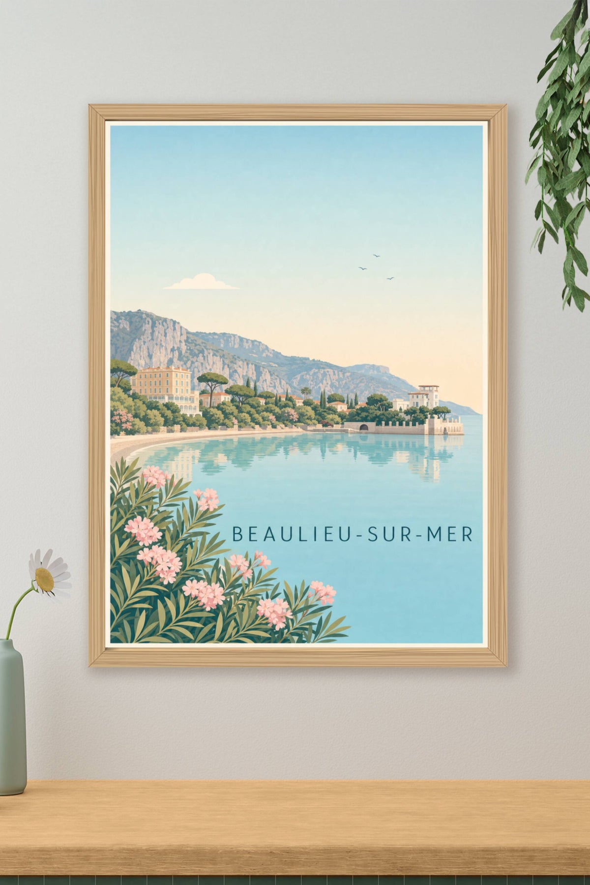 Affiche Beaulieu-sur-Mer, poster baie et montagnes