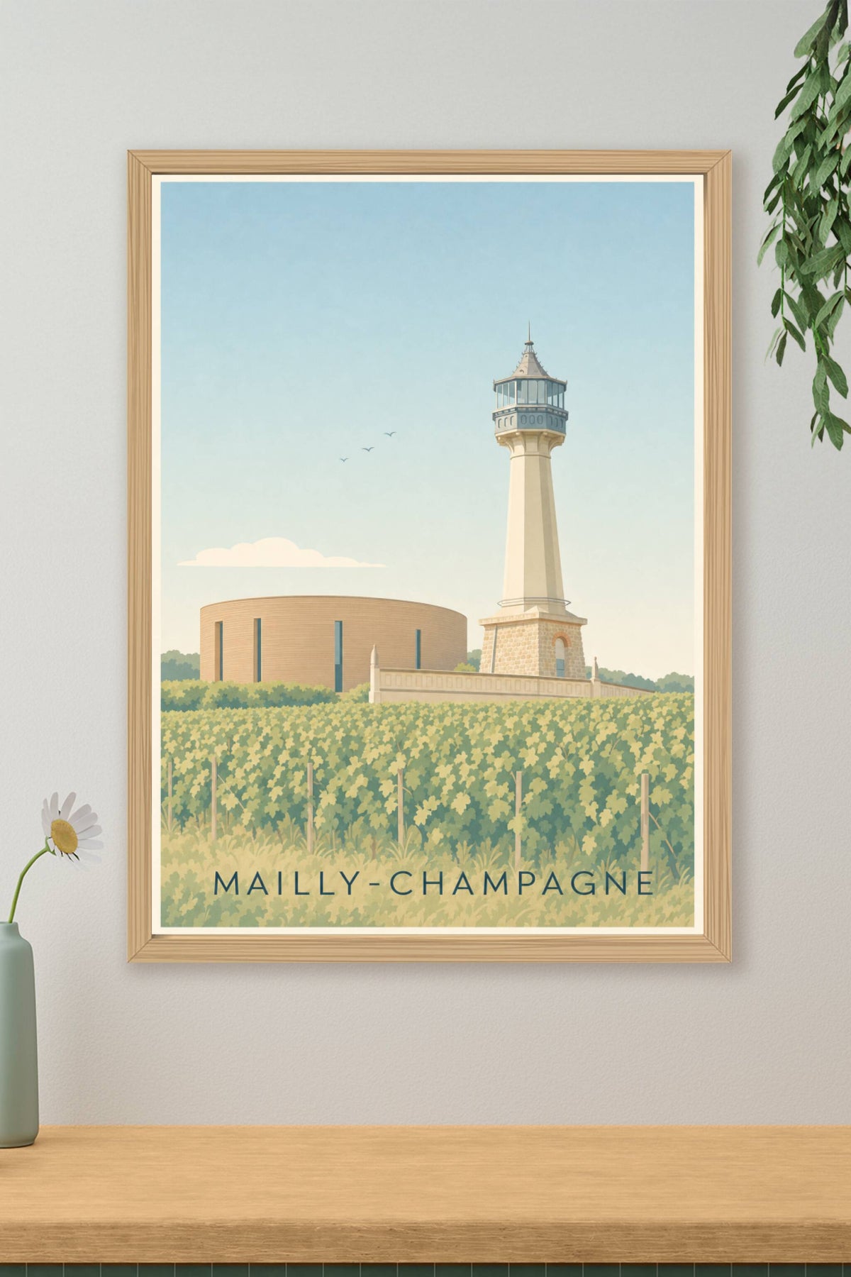Poster de Mailly-Champagne, phare et vignes