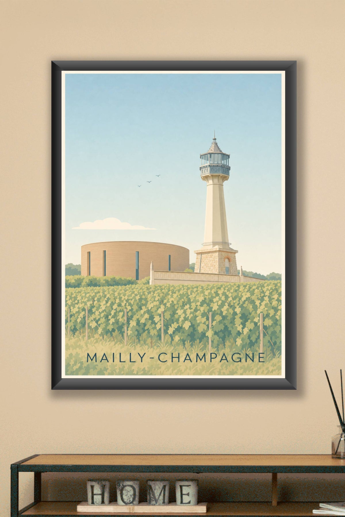 Poster de Mailly-Champagne, phare et vignes