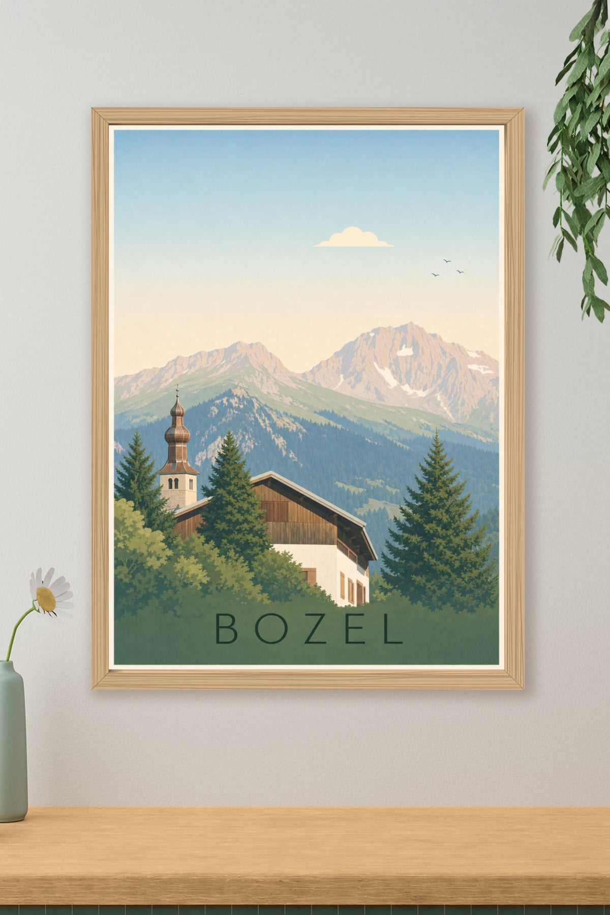 Affiche de Bozel, poster clocher à bulbe